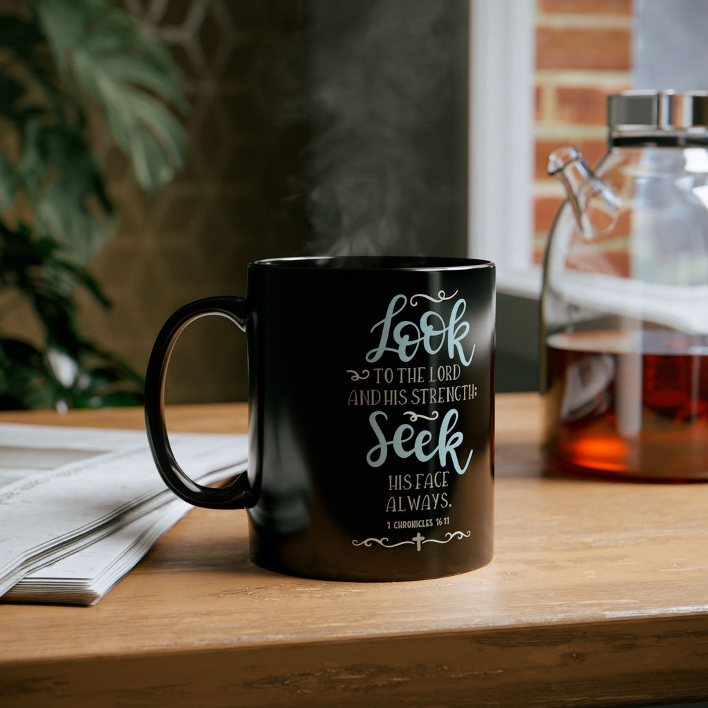 “Look to the Lord” Scripture Mug – Christian Black Coffee Cup (11oz/15oz)