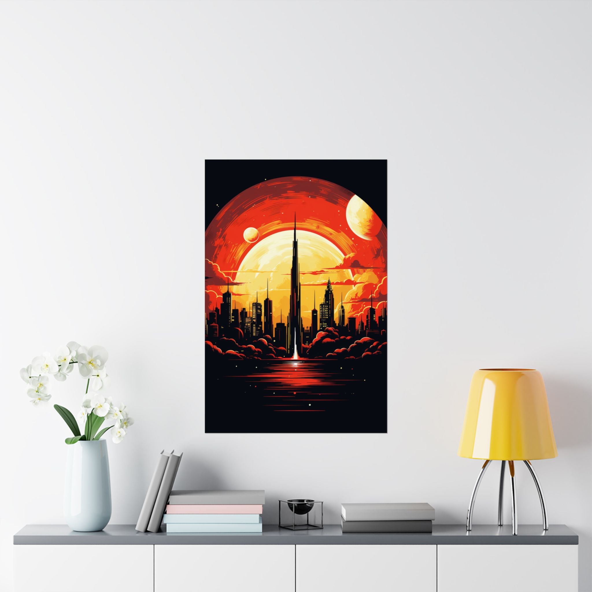 Solar Rise Skyline Poster – Retro Sci-Fi Wall Art (3 Sizes)