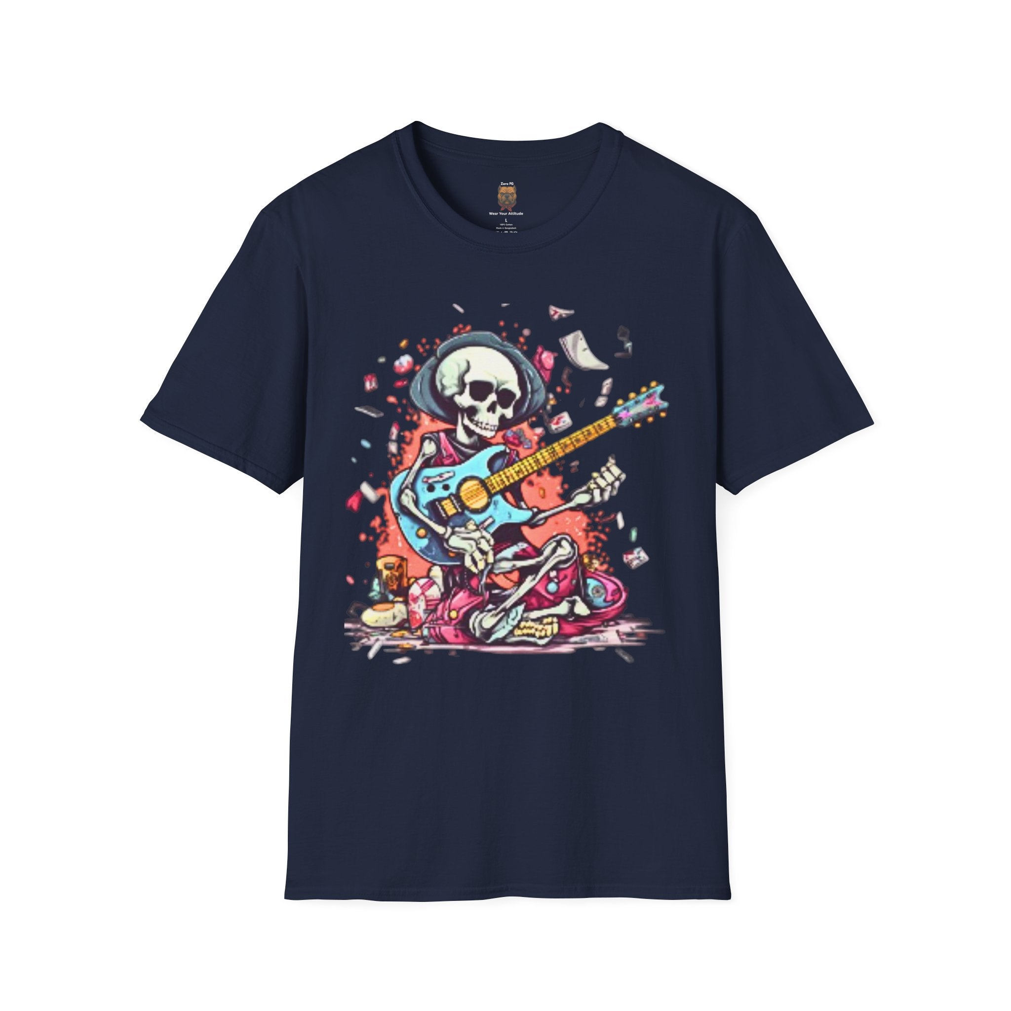 Skull Guitarist T-Shirt - Premium Rock Graphic Tee for Dark Colors