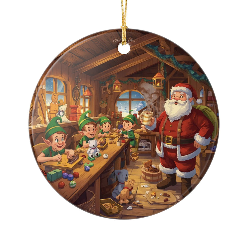 Santa & Elves Workshop Ornament (Double-Sided)