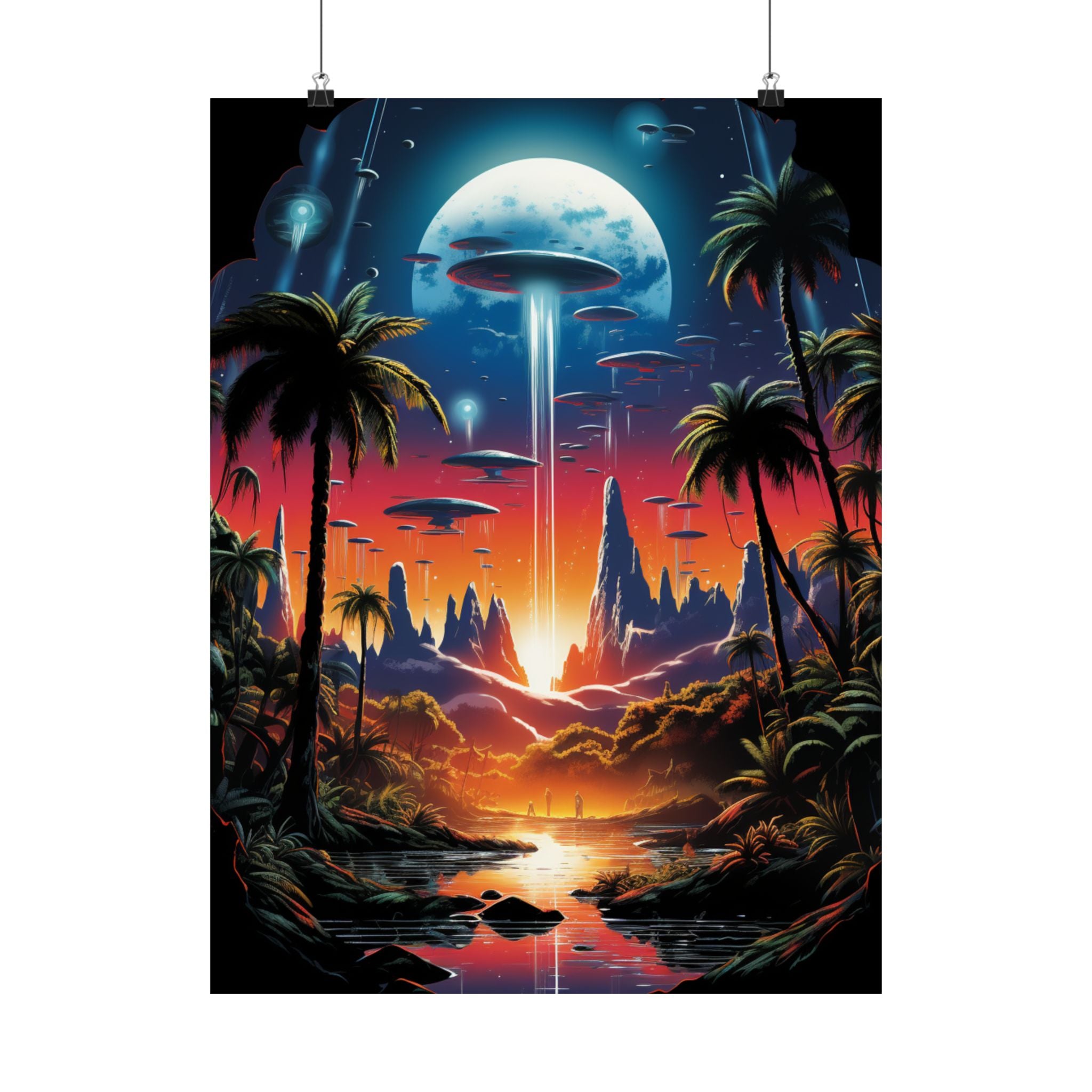 Interstellar Cityscape Alien Poster – Retro Sci-Fi Wall Art (3 Sizes)