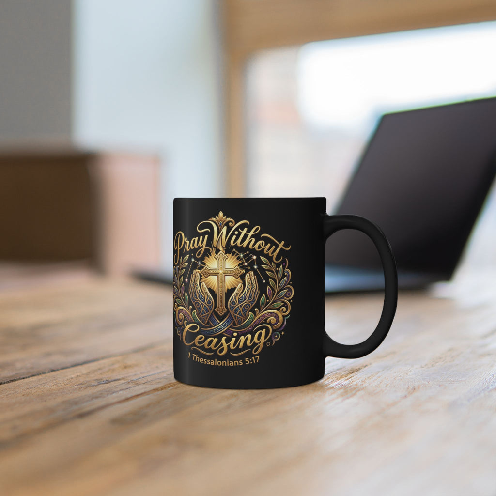 Pray Without Ceasing Black Christian Mug - Faith-Based Gift