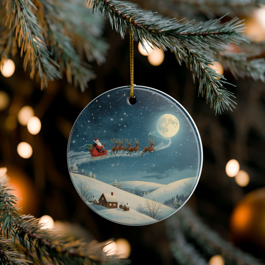 Santa Sleigh Ceramic Ornament — Double-Sided Christmas Decor
