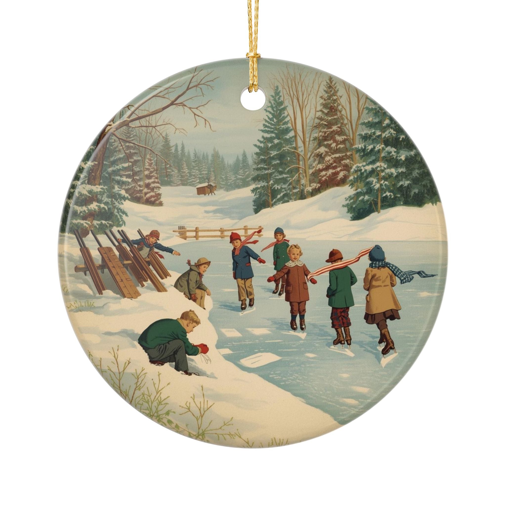 Vintage Ice Skating Ornament — Retro Winter Scene