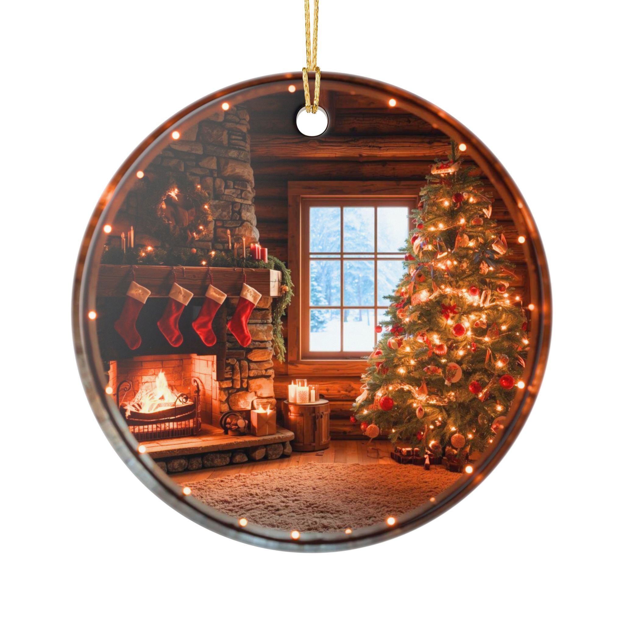 Christmas Cabin Ceramic Ornament