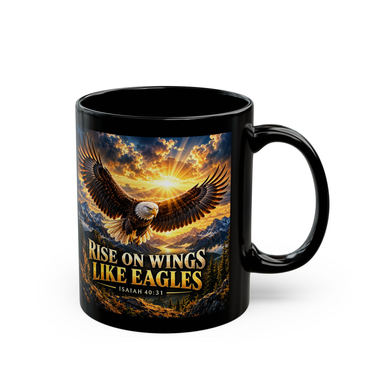 Rise on Wings Like Eagles — Isaiah 40:31 Black Mug