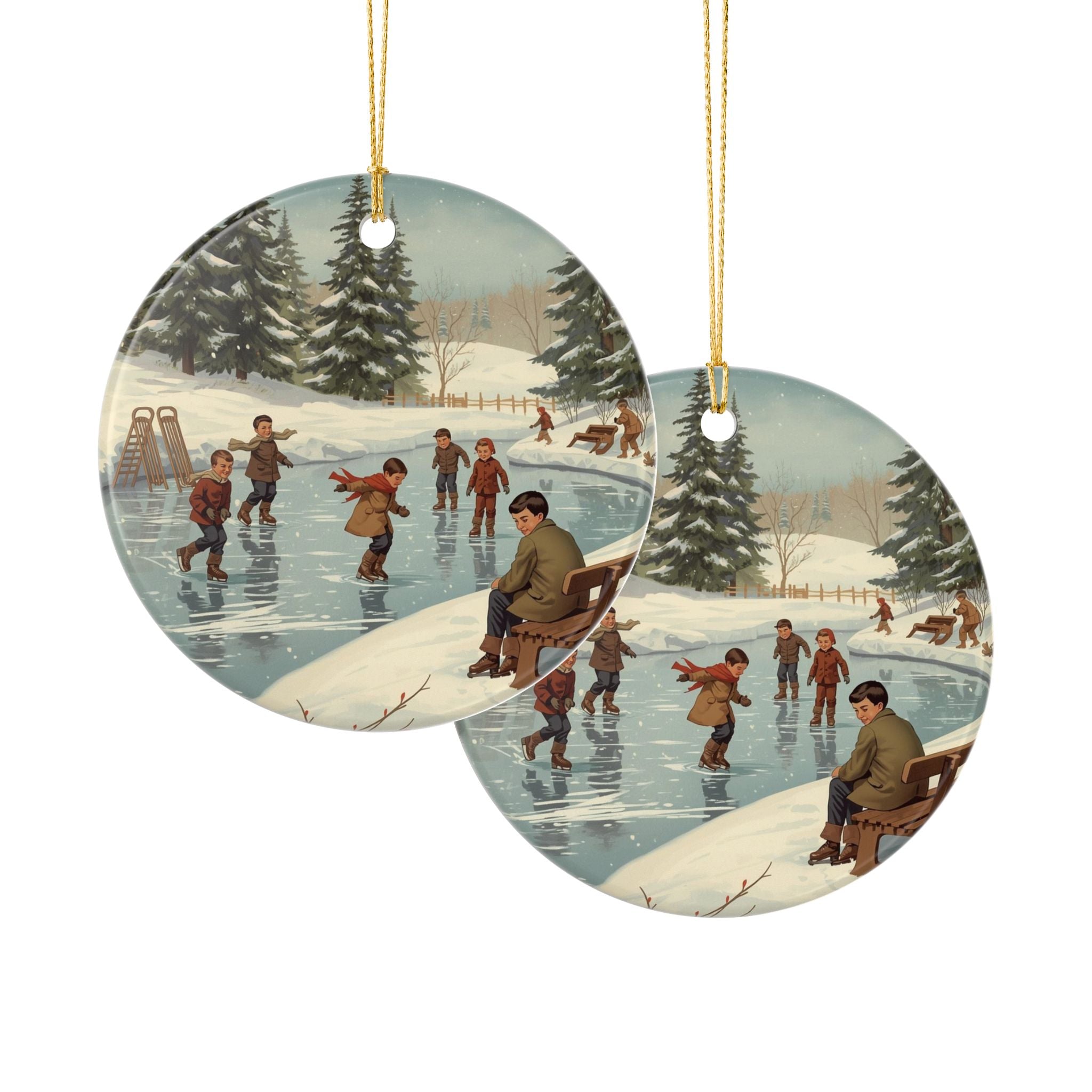 Vintage Ice Skating Scene Ornament — Retro Winter Decor