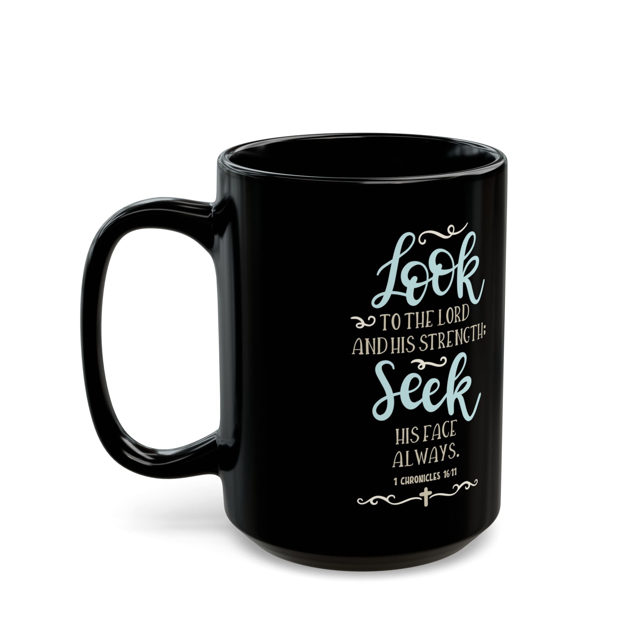 “Look to the Lord” Scripture Mug – Christian Black Coffee Cup (11oz/15oz)