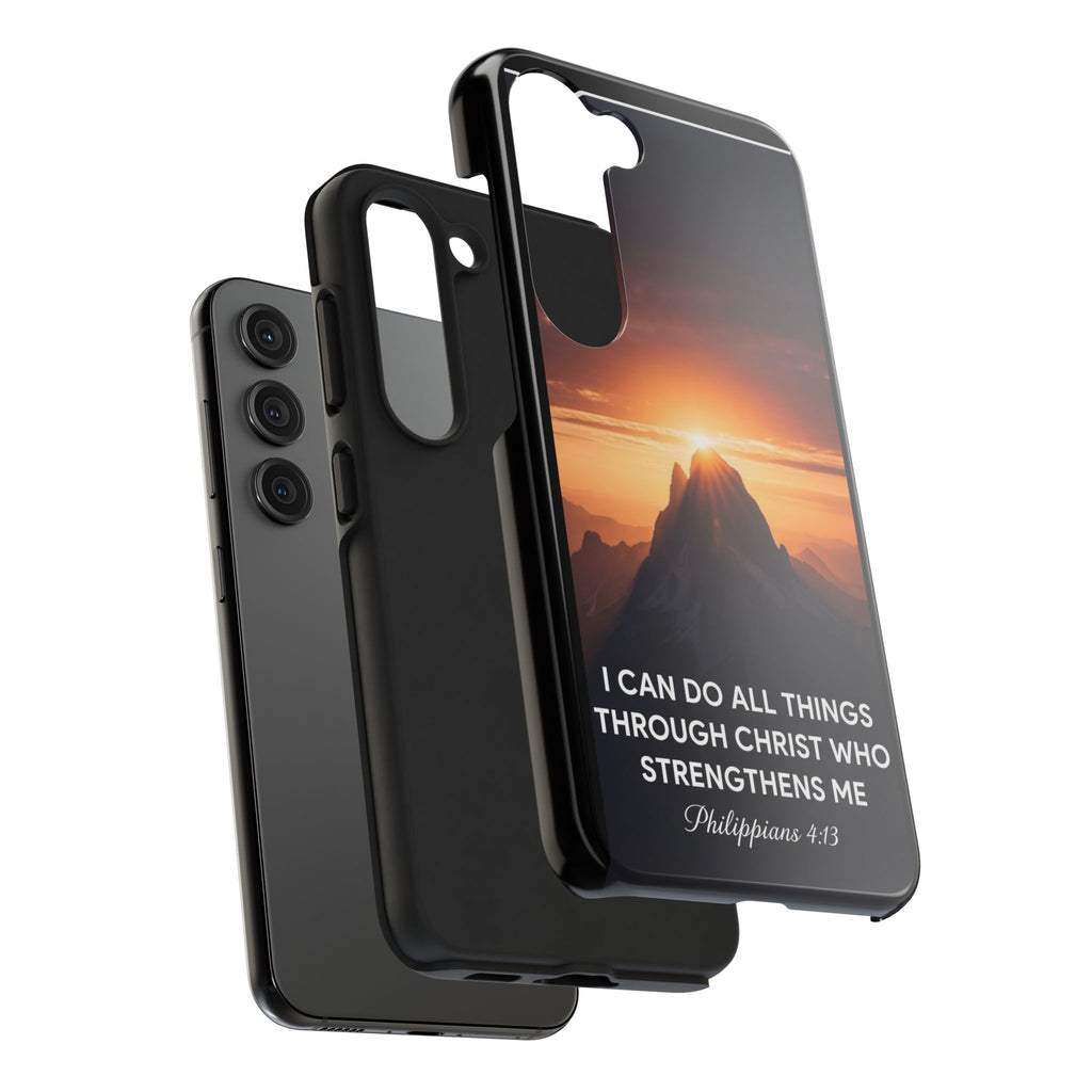 Christian Mountain Sunset Tough Phone Case — "I Can Do All Things" Philippians 4:13