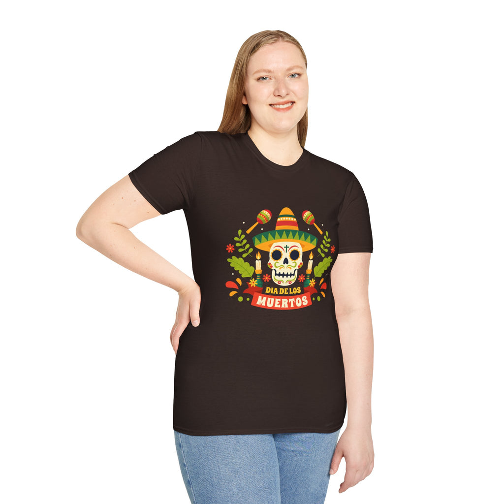 Dia de los Muertos T-Shirt, Unisex Softstyle Tee, Halloween Apparel, Mexican Celebration Shirt, Cultural Celebration Outfit, Gift Idea