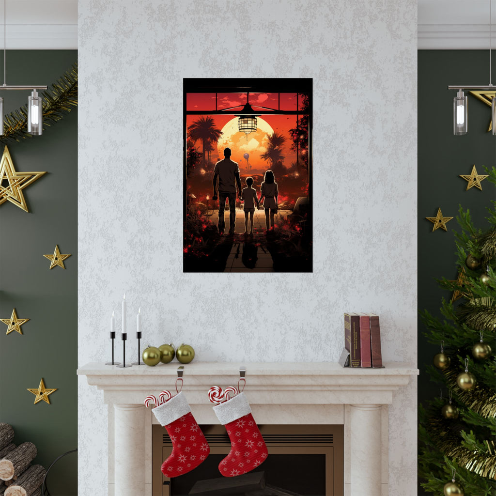 Alien Sunset Family Journey Poster – Retro Sci-Fi Wall Art (3 Sizes)