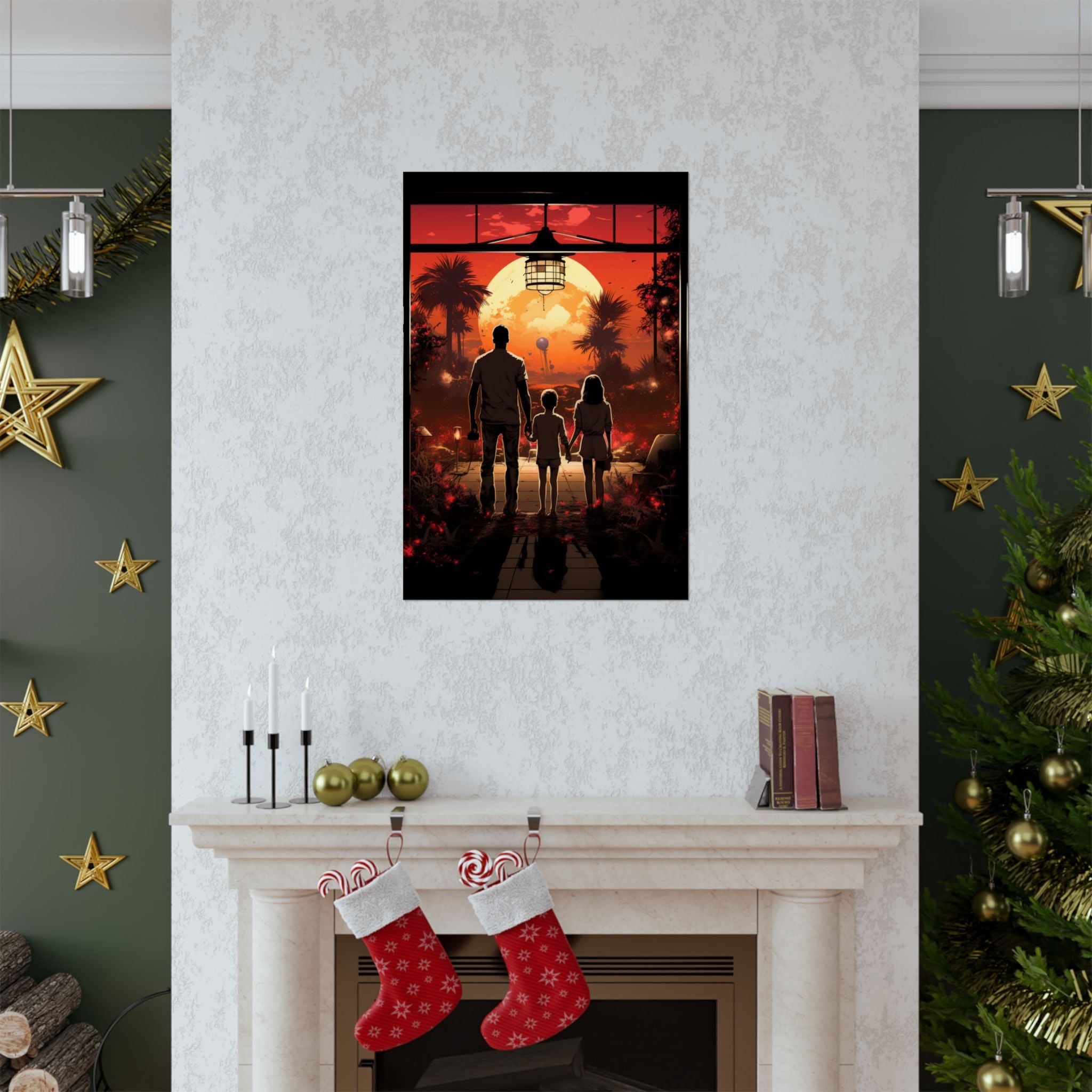 Alien Sunset Family Journey Poster – Retro Sci-Fi Wall Art (3 Sizes)