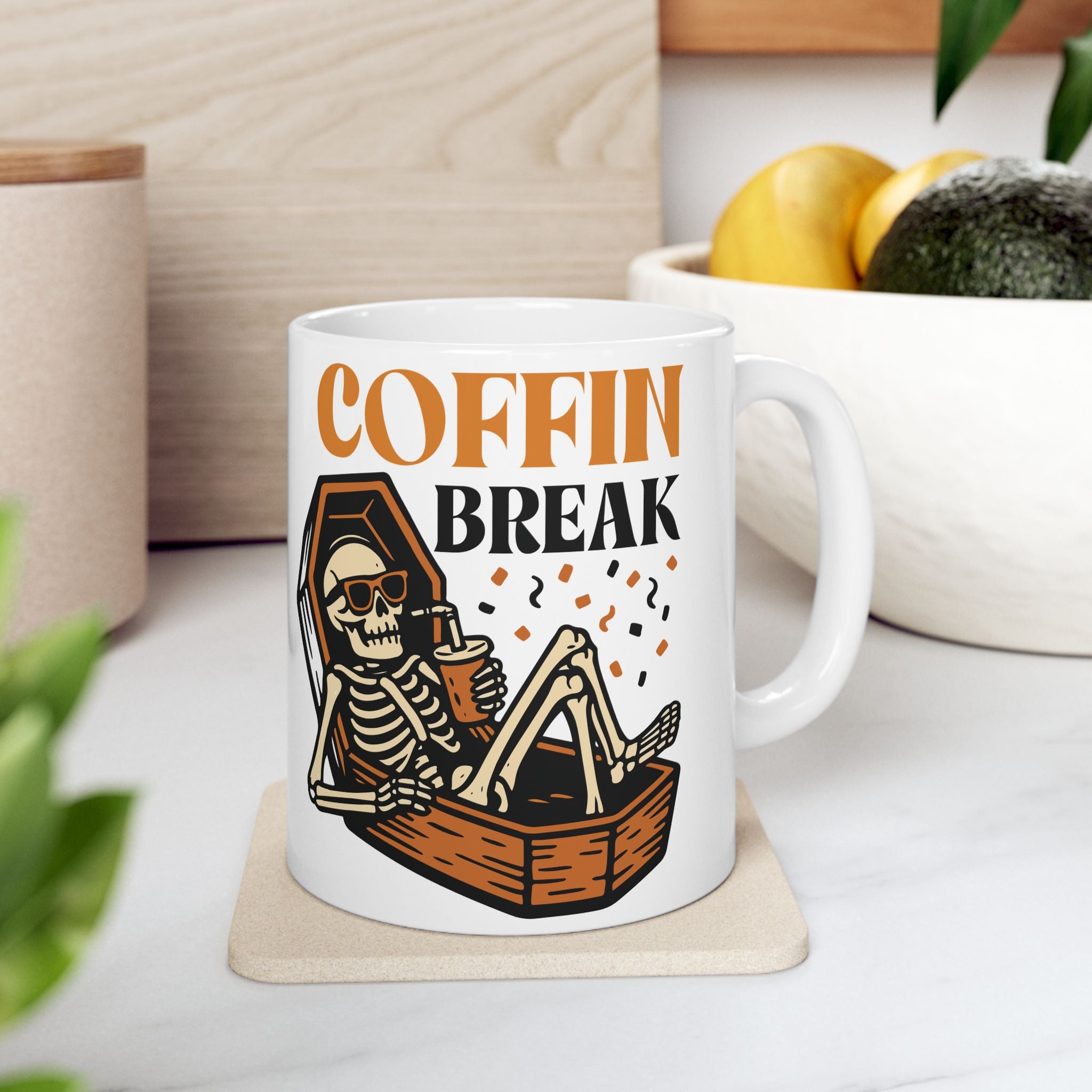 Spooky Skeleton Coffee Mug - Coffin Break Design