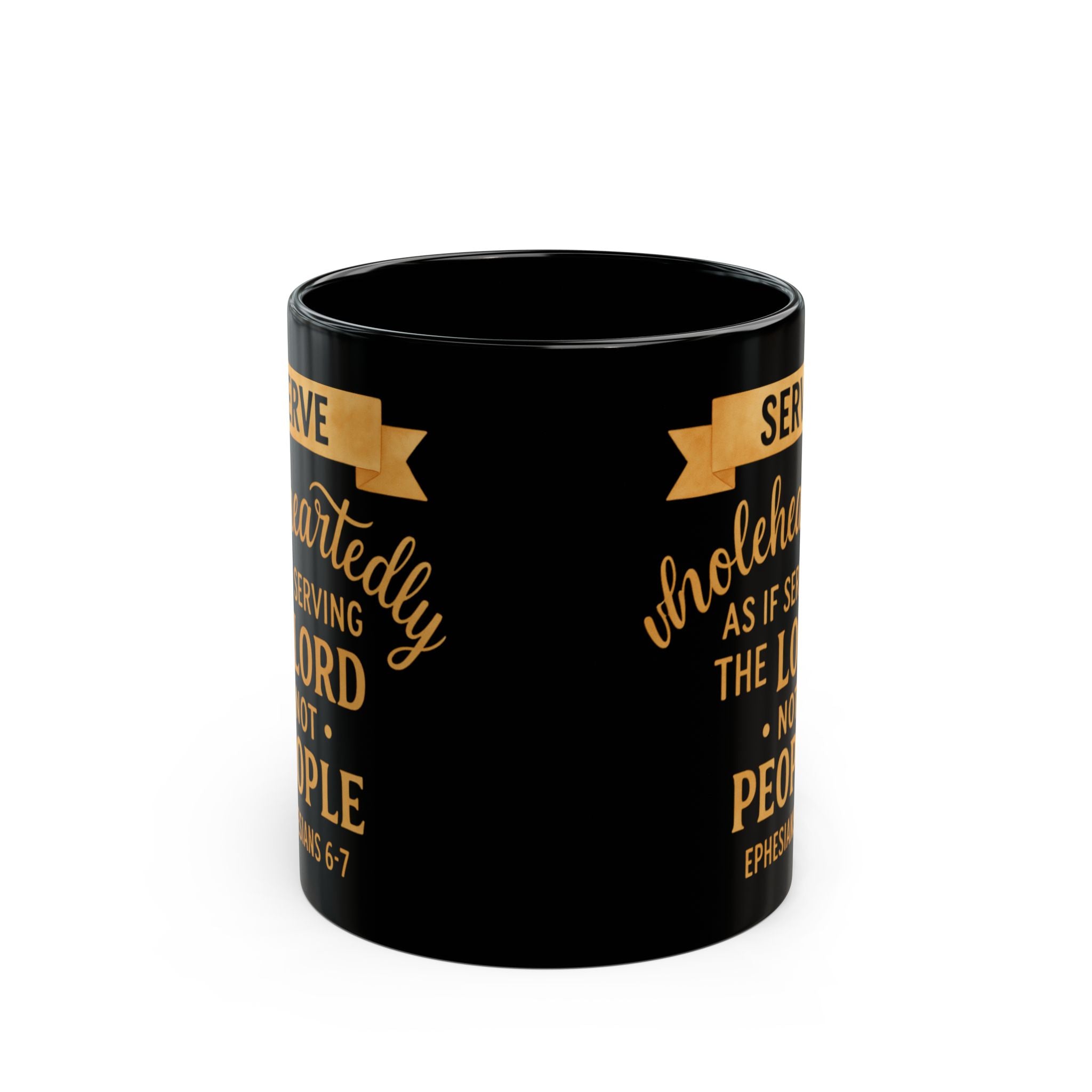 Serve Wholeheartedly" Premium Black Mug — Ephesians 6:7
