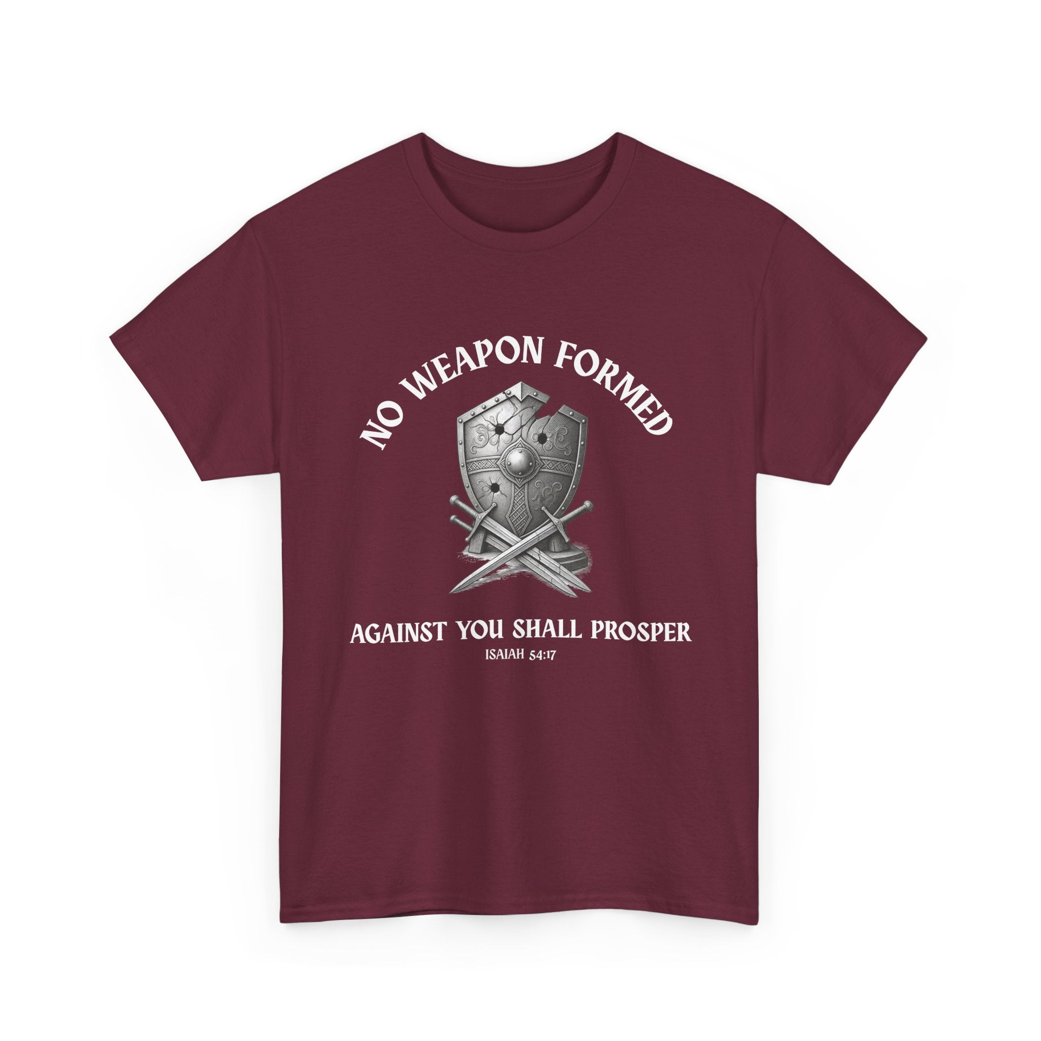 Christian T-Shirt – Isaiah 54:17 “No Weapon Formed” Bible Verse Faith Shirt