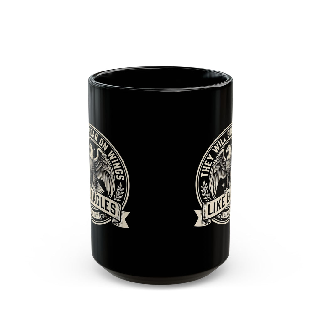 Eagle Emblem Black Ceramic Mug — They Will Soar on Wings Like Eagles — Isaiah 40:31