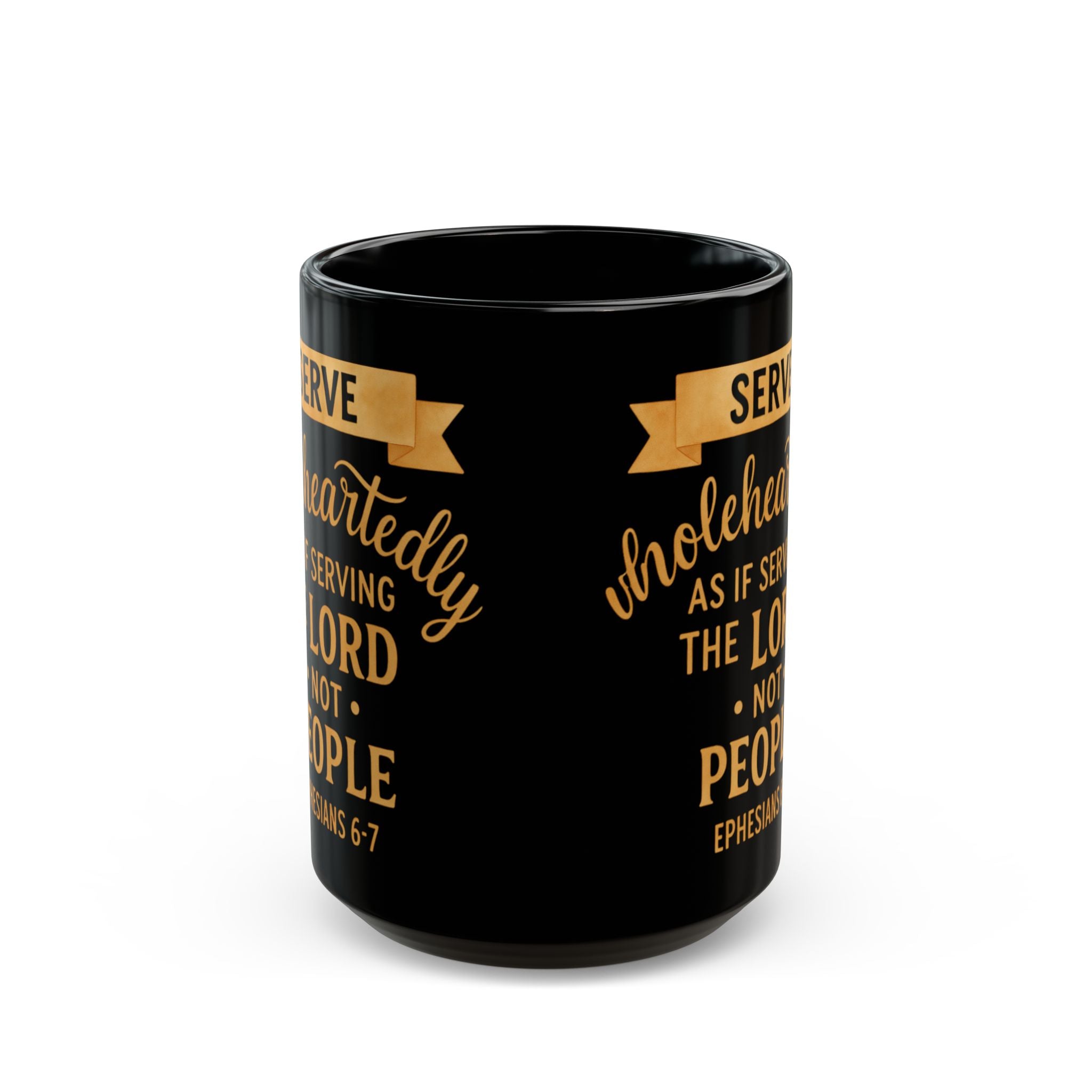 Serve Wholeheartedly" Premium Black Mug — Ephesians 6:7