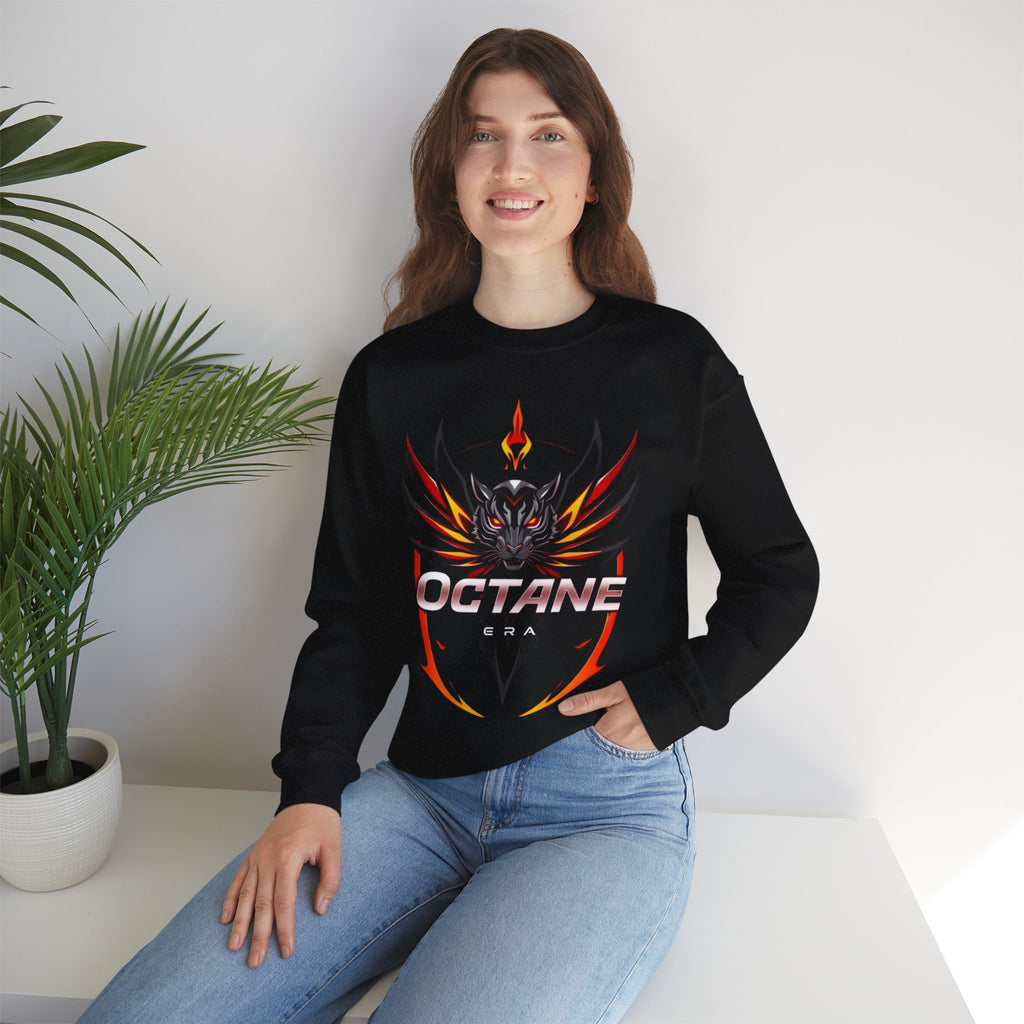 Octane Era Black Sweatshirt – Bold Flame Tiger Design