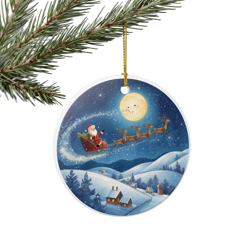 Santa & Reindeer Night Sky Ceramic Ornament