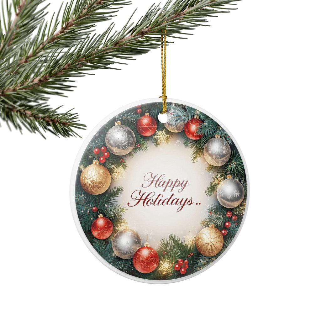 Festive Wreath Ceramic Ornament — Double-Sided Holiday Decor