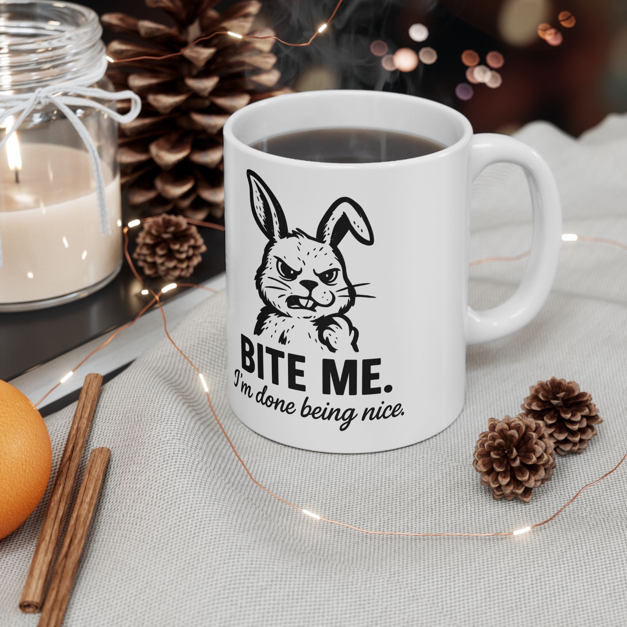 Bite Me Bunny Ceramic Mug — Funny Rabbit Coffee Cup (11oz & 15oz)