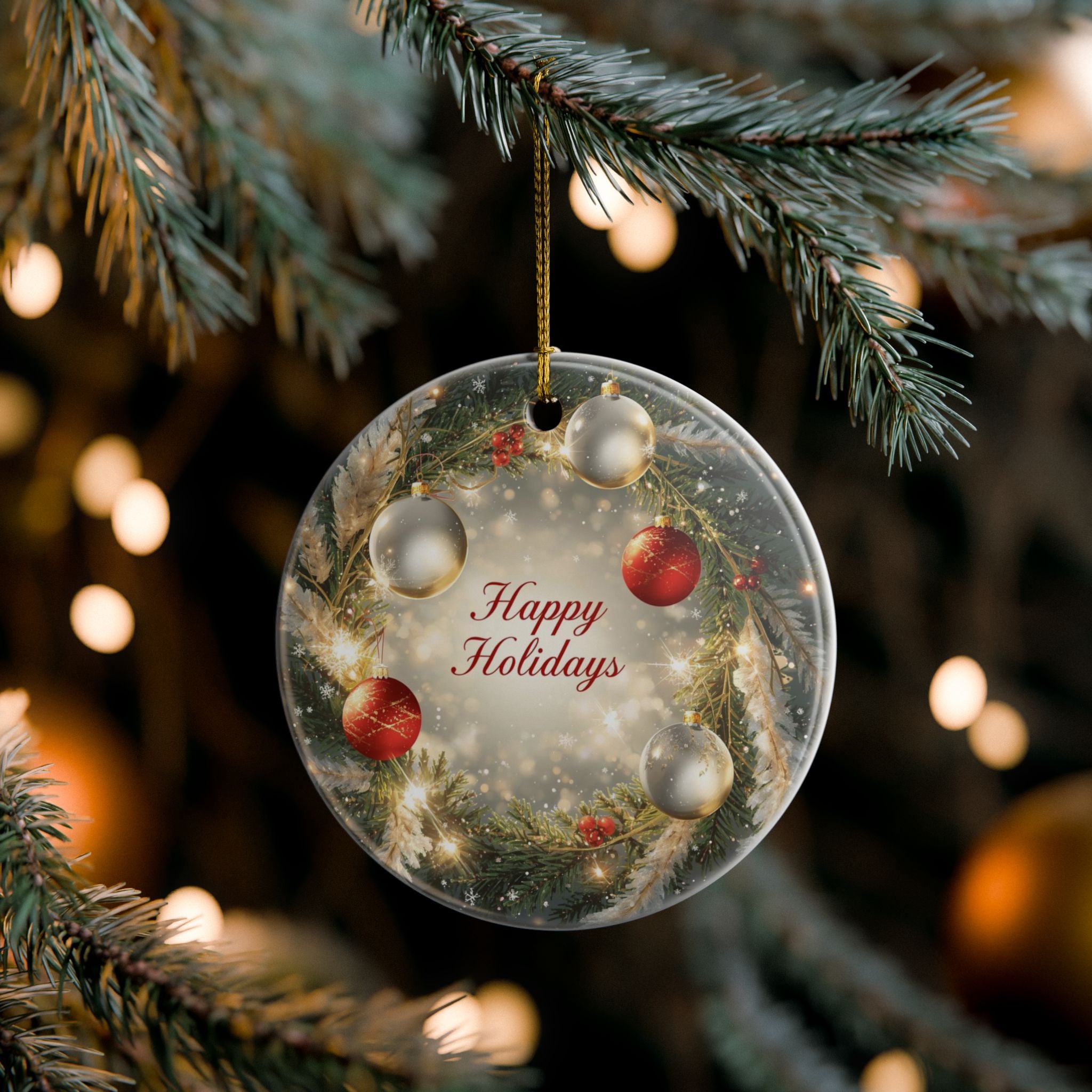 Festive Wreath Ceramic Ornament — Christmas Tree Decor