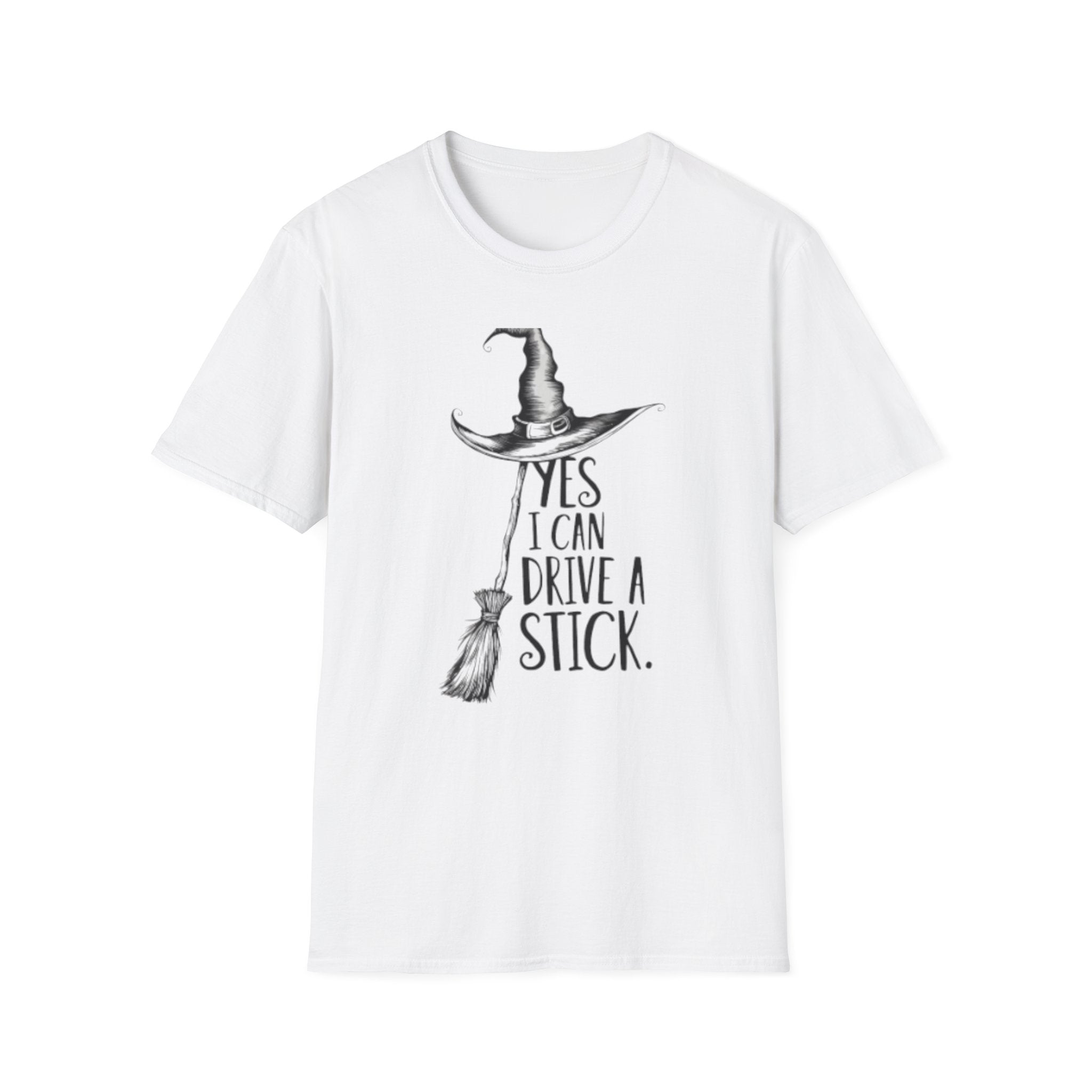 Yes I Can Drive a Stick – Funny Halloween Witch T-Shirt | Unisex Casual Tee