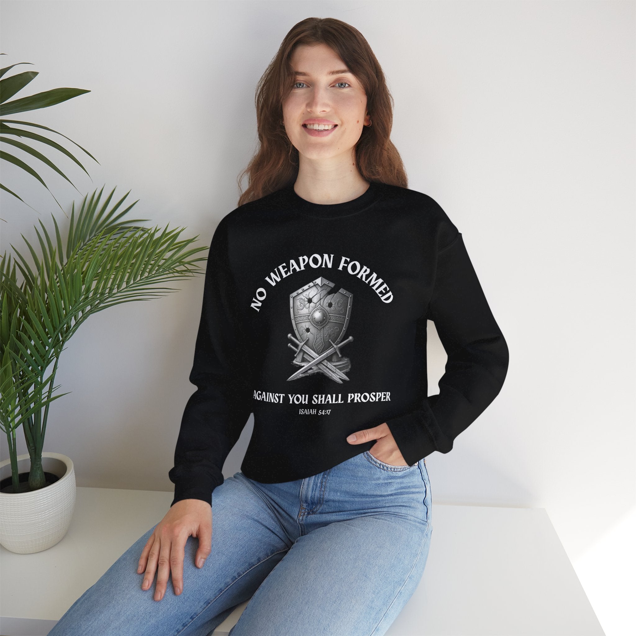 Christian Sweatshirt – Isaiah 54:17 “No Weapon Formed” Bible Verse