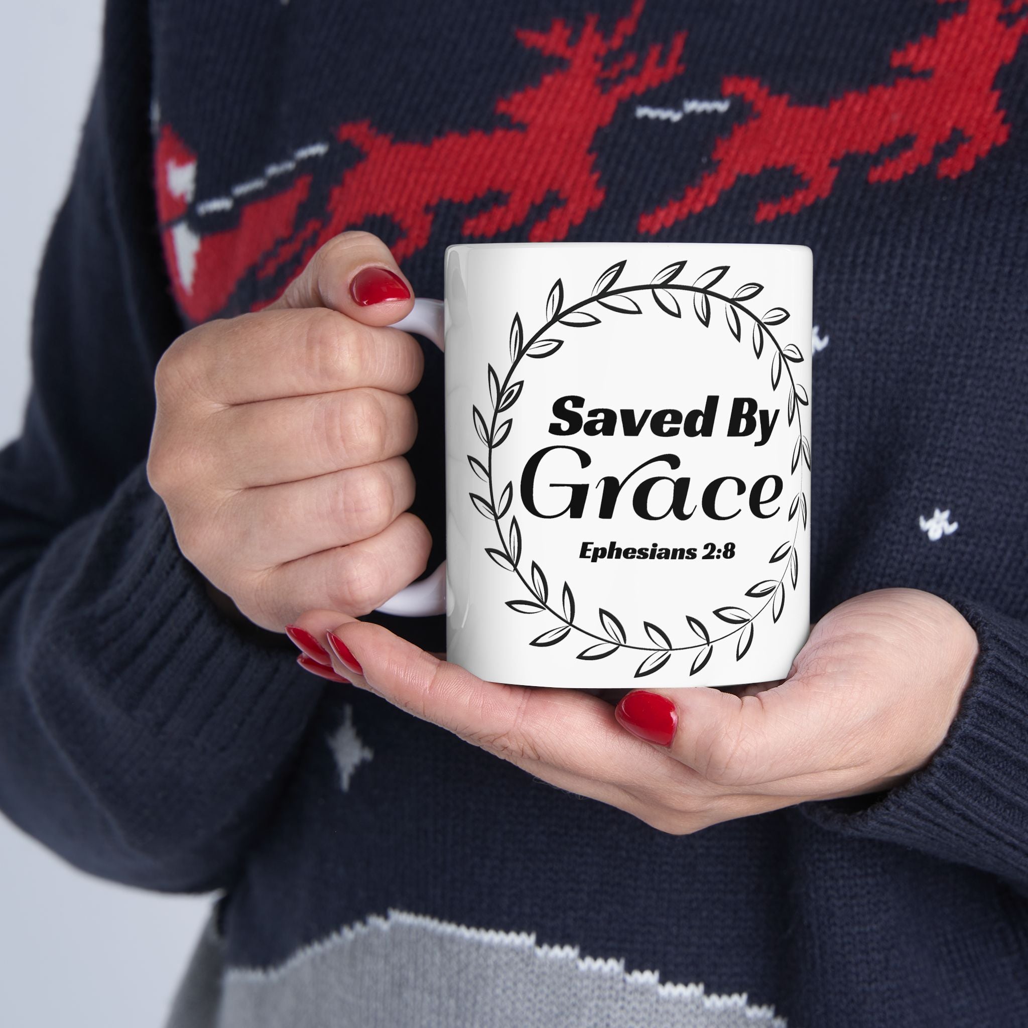Saved by Grace Mug – Ephesians 2:8 Christian Coffee Cup (11 oz & 15 oz)
