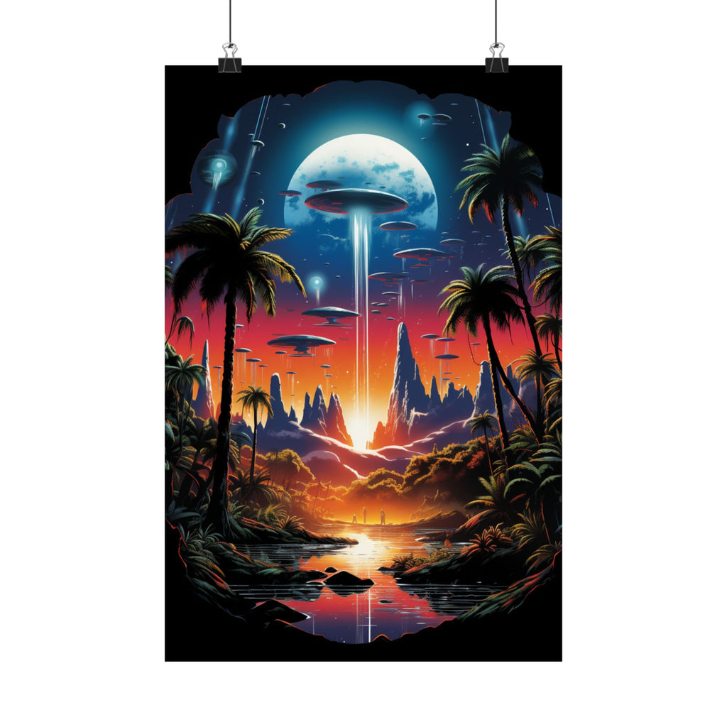 Interstellar Cityscape Alien Poster – Retro Sci-Fi Wall Art (3 Sizes)