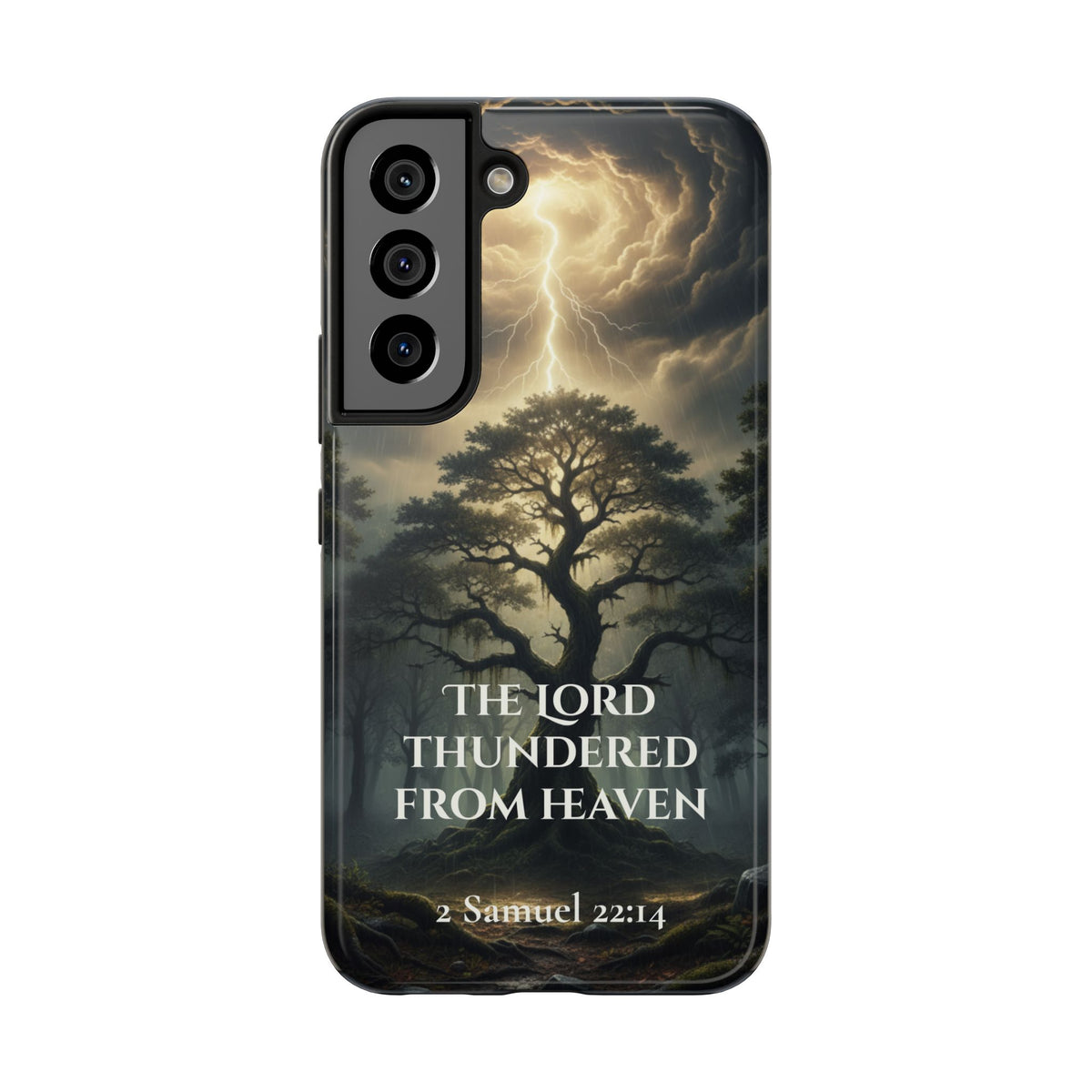 Christian Phone Case — "The Lord Thundered From Heaven" (2 Samuel 22:14) Storm & Lightning Design