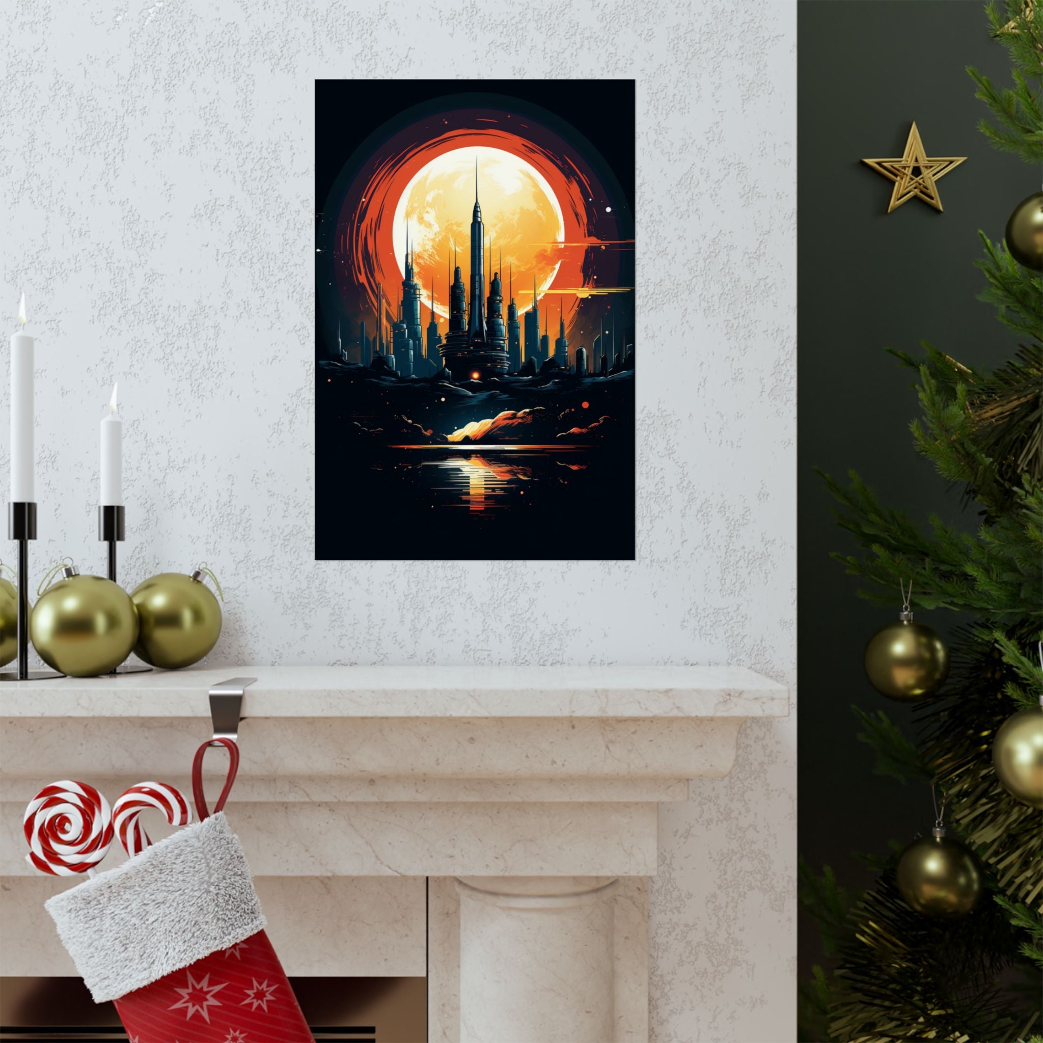 Solar Citadel Rising – Retro Sci-Fi Megastructure Poster (3 Sizes)