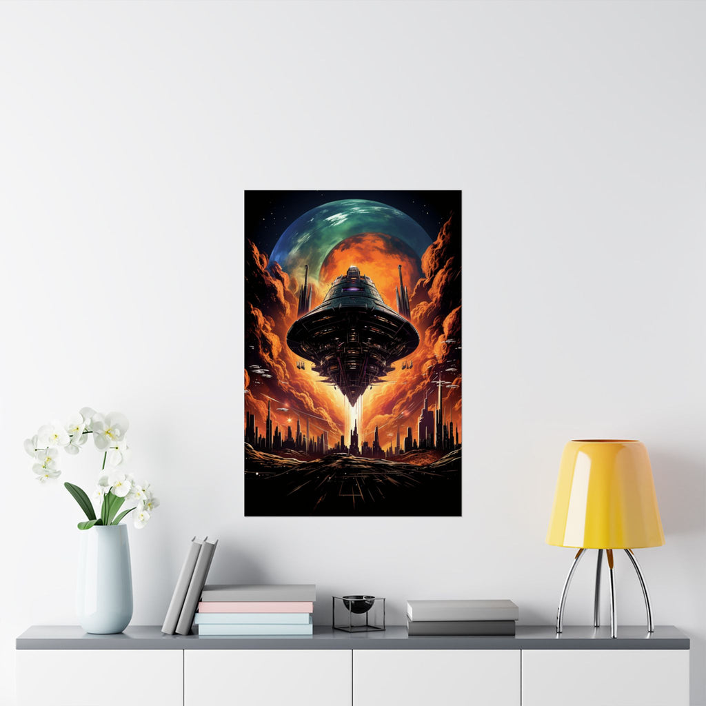 Apocalypse Arrival UFO Poster – Retro Sci-Fi Wall Art (3 Sizes)