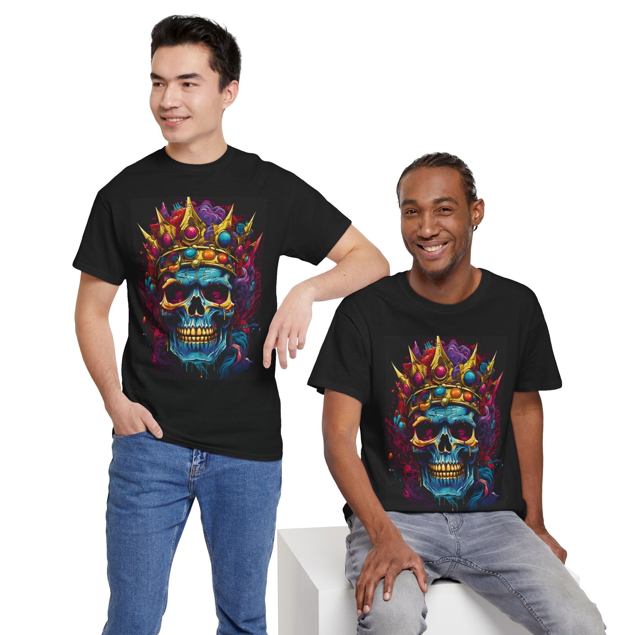 Skull King T-Shirt — Neon Crowned Skull Graphic Tee