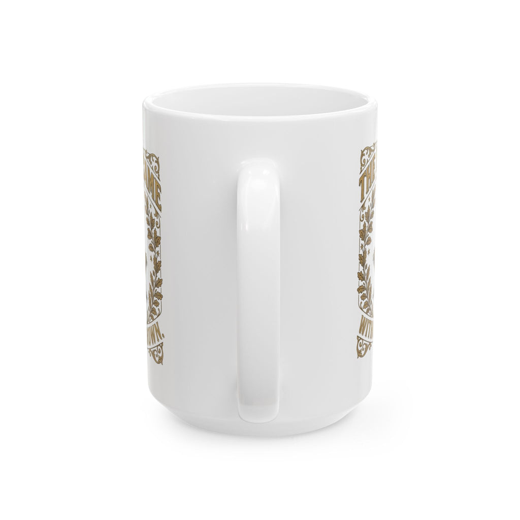 The King Came Without a Crown Christmas gift mug, another view