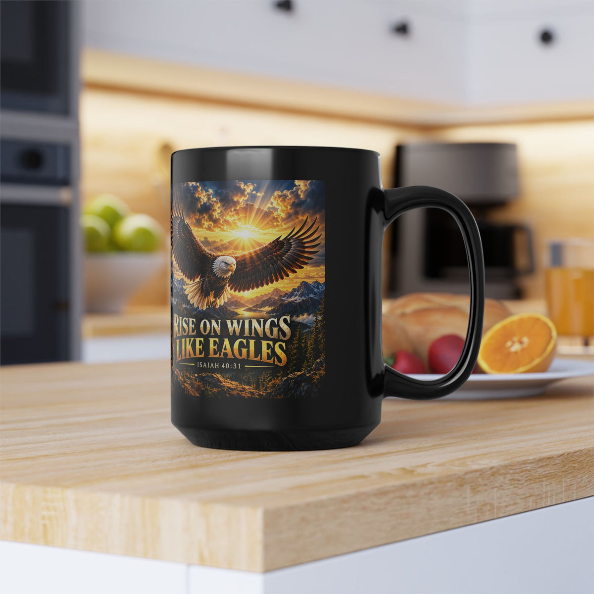 Rise on Wings Like Eagles — Isaiah 40:31 Black Mug