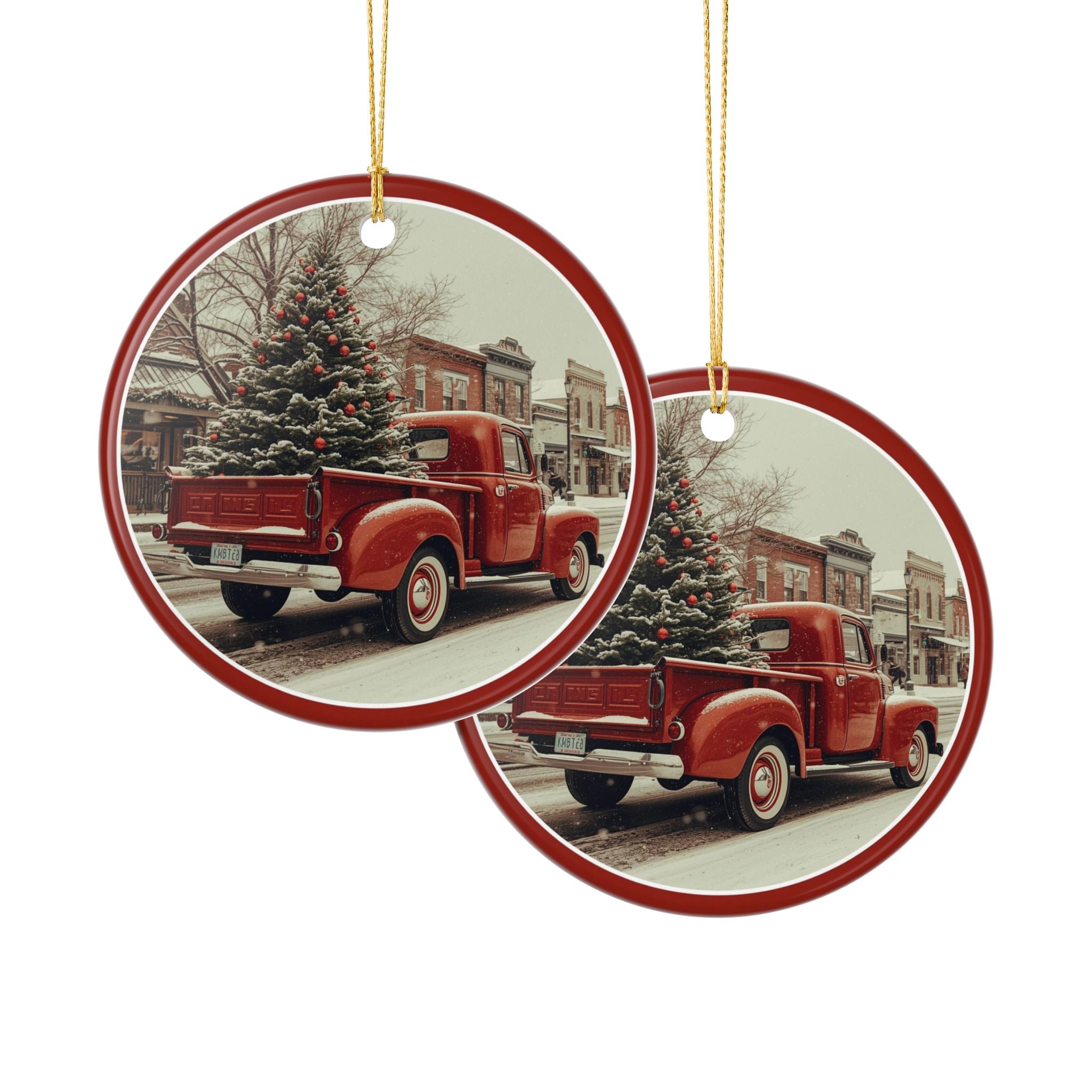 Vintage Red Truck Christmas Ornament — (2-Sided)