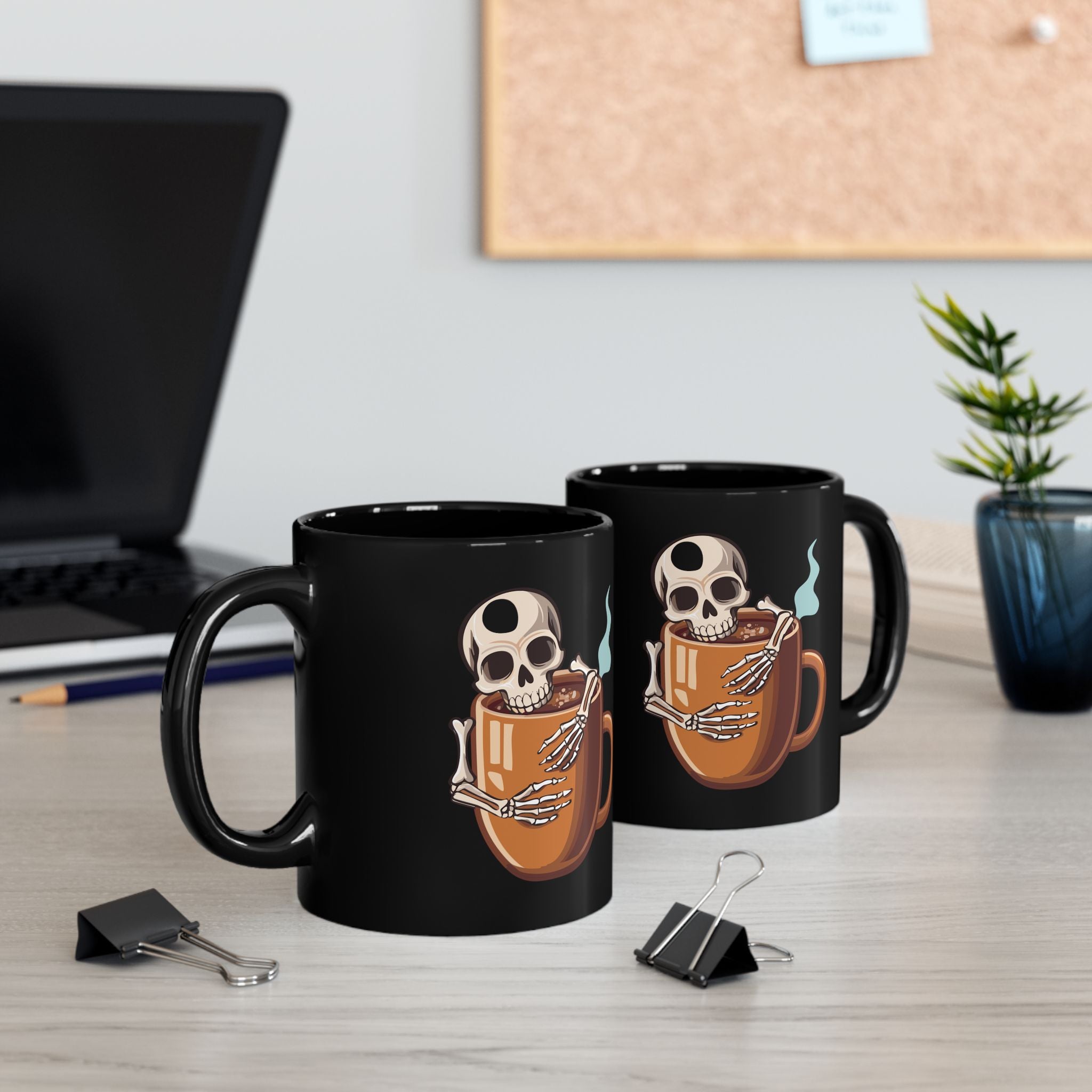 Skeleton Hugging Coffee Mug | 11oz & 15oz Black Ceramic