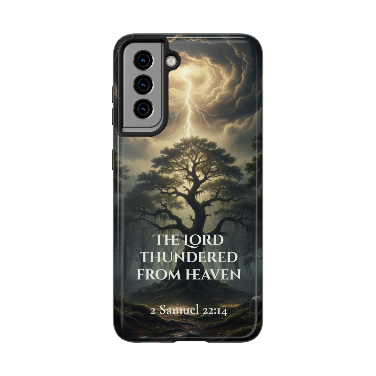 Christian Phone Case — "The Lord Thundered From Heaven" (2 Samuel 22:14) Storm & Lightning Design
