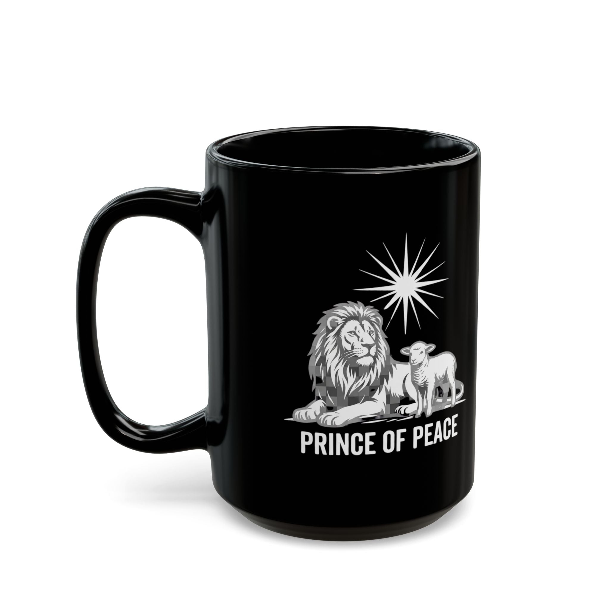Prince of Peace Black Mug — Lion & Lamb Christian Coffee Mug (11oz/15oz)
