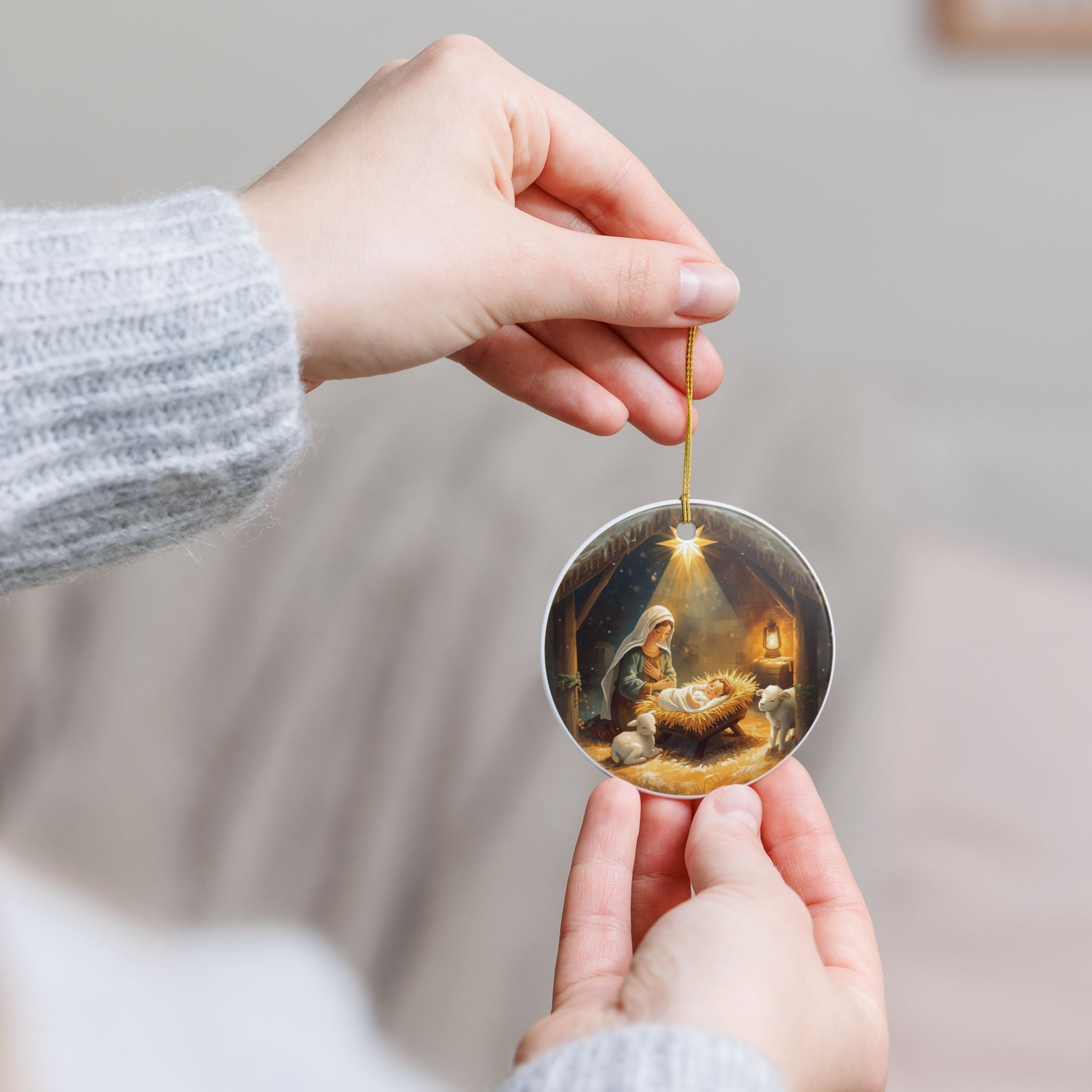 Nativity Ceramic Ornament — Baby Jesus Manger Christmas Decor