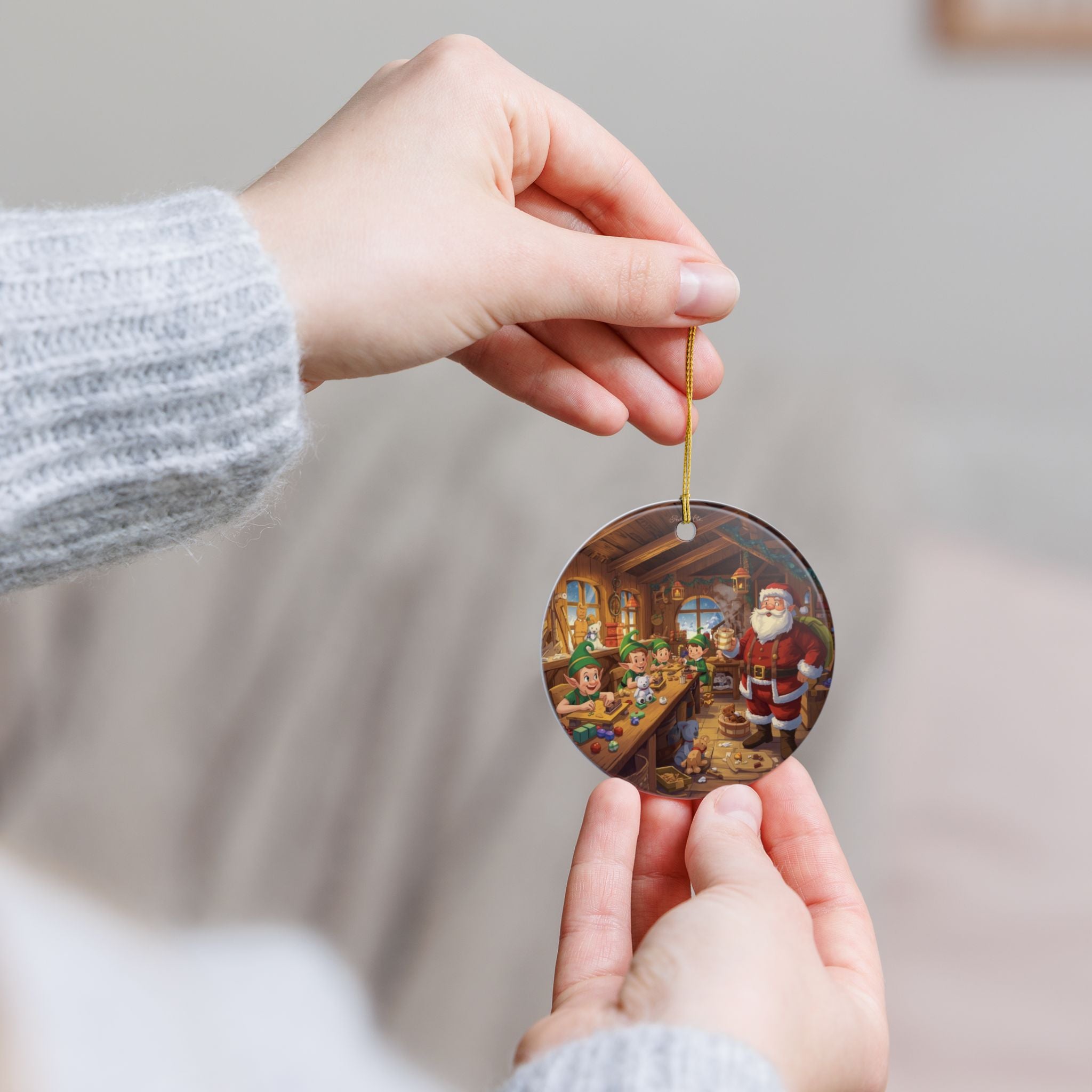 Santa & Elves Workshop Ornament (Double-Sided)