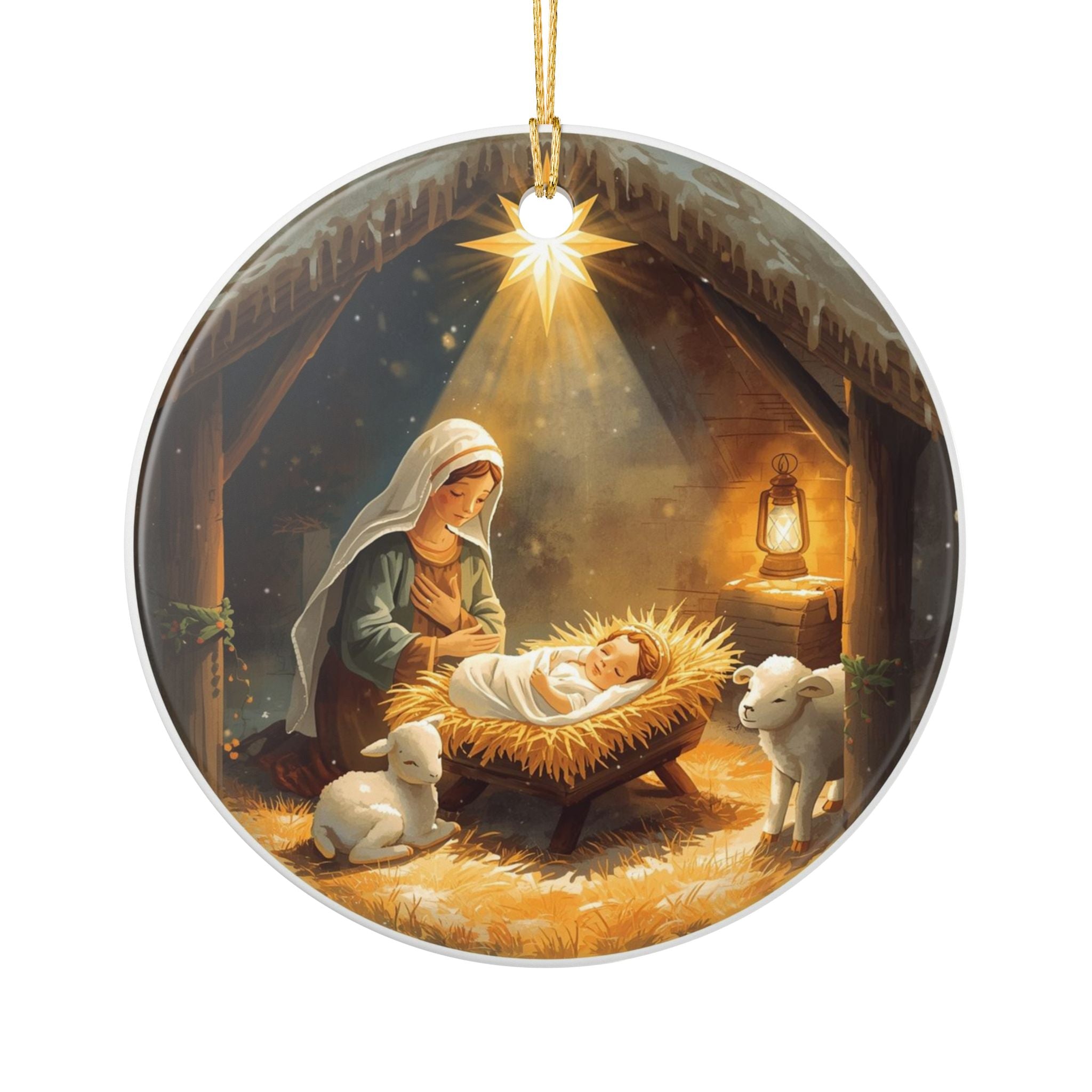 Nativity Ceramic Ornament — Baby Jesus Manger Christmas Decor