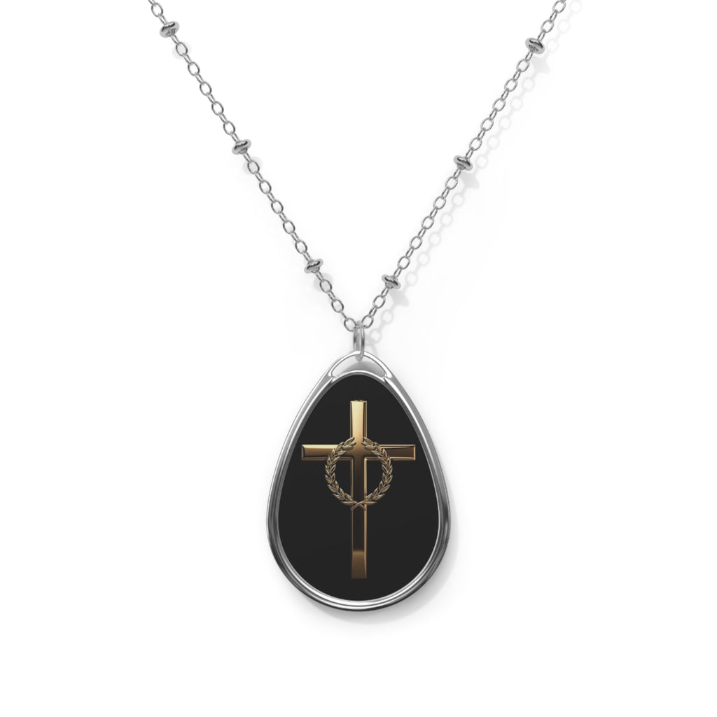 Gold Cross Laurel Pendant – Christian Necklace Symbolizing Victory & Hope