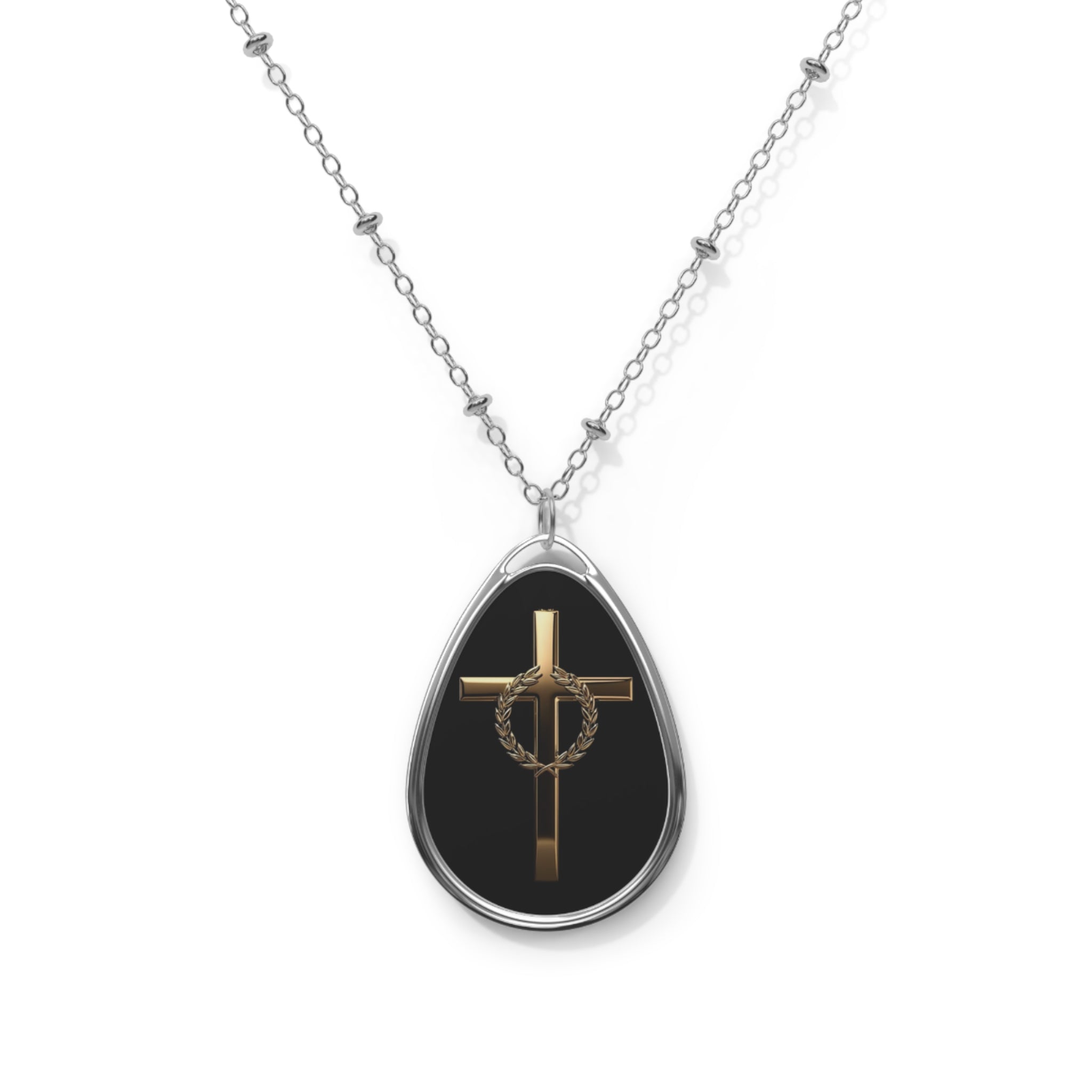 Gold Cross Laurel Pendant – Christian Necklace Symbolizing Victory & Hope