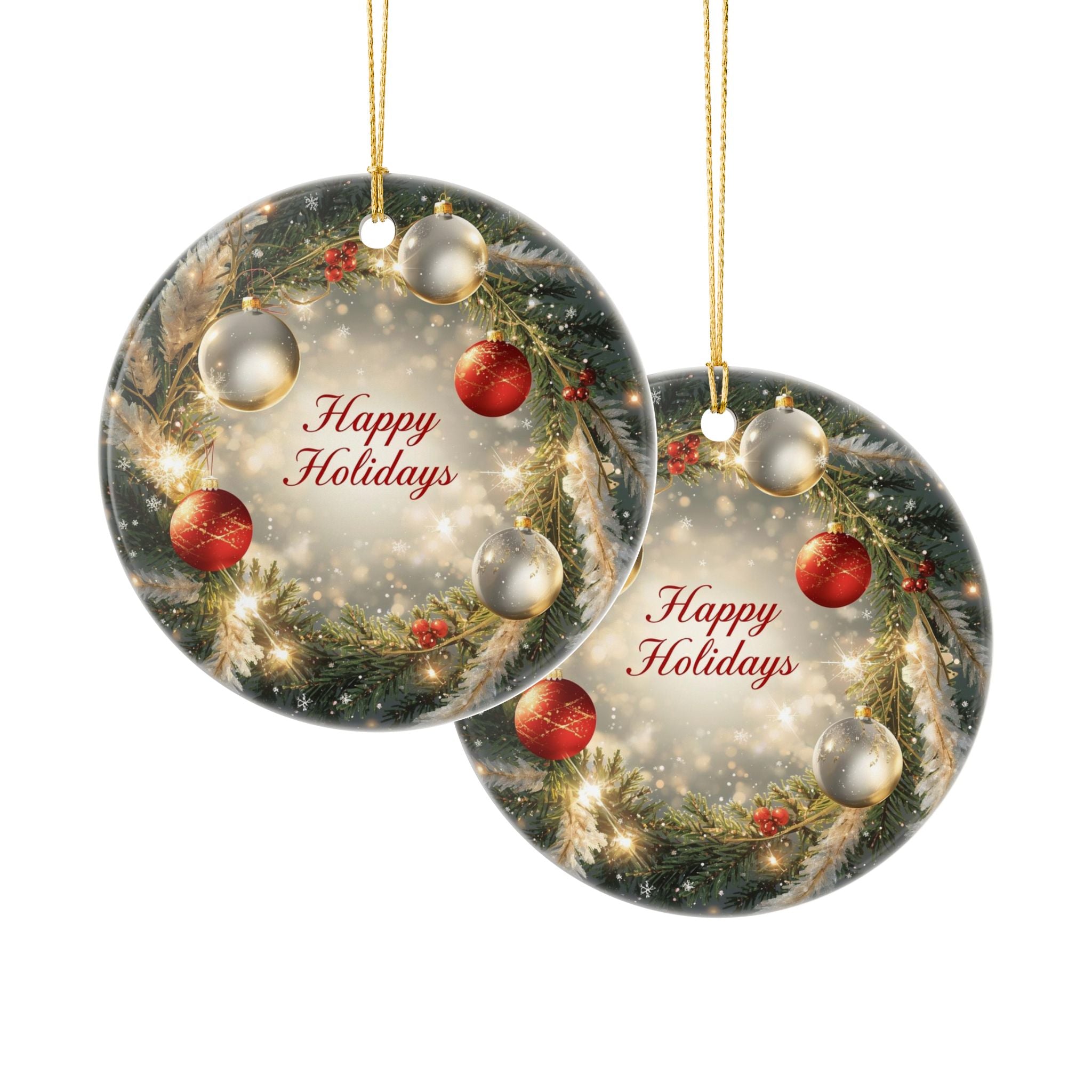 Festive Wreath Ceramic Ornament — Christmas Tree Decor