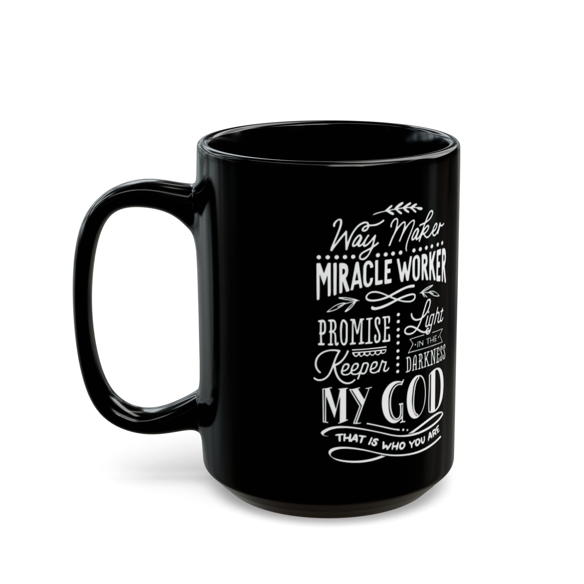 Way Maker Miracle Worker Black Coffee Mug | Zero FG Christian Gifts (11oz/15oz)