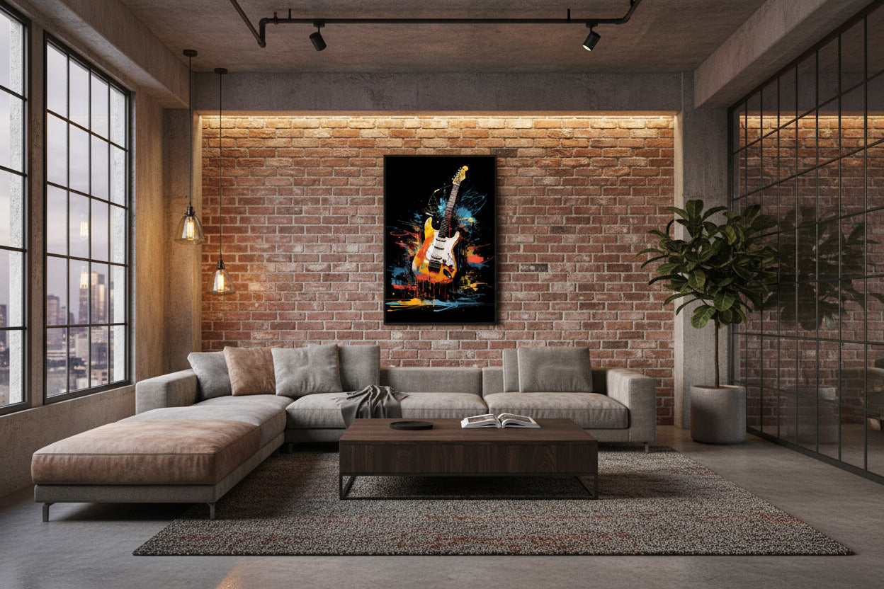 Colorful electric guitar illustration on a black background