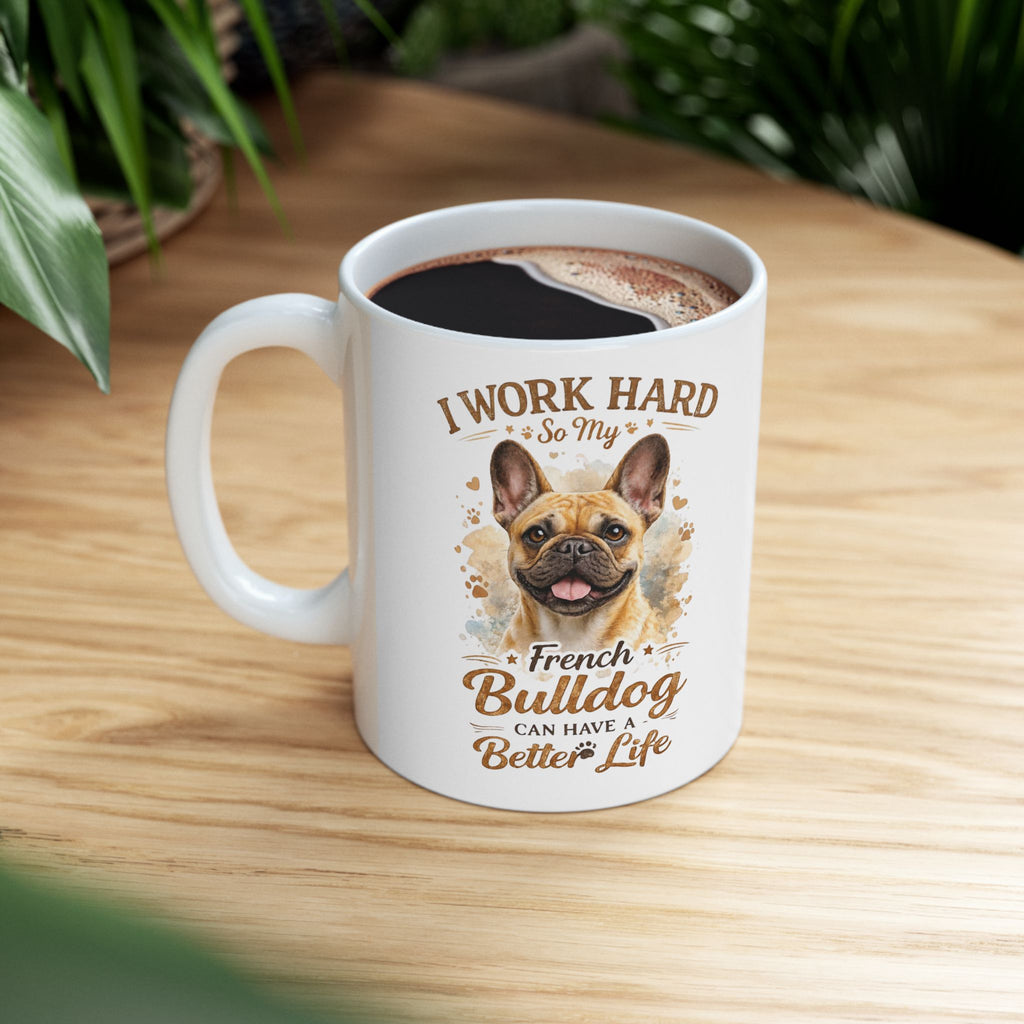 French Bulldog "Better Life" Humor - Premium Ceramic Coffee Mug
