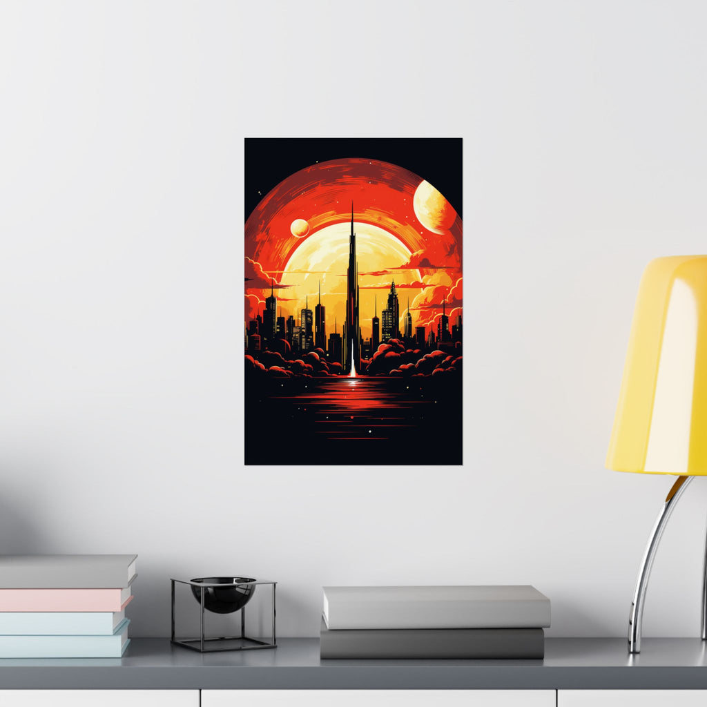 Solar Rise Skyline Poster – Retro Sci-Fi Wall Art (3 Sizes)